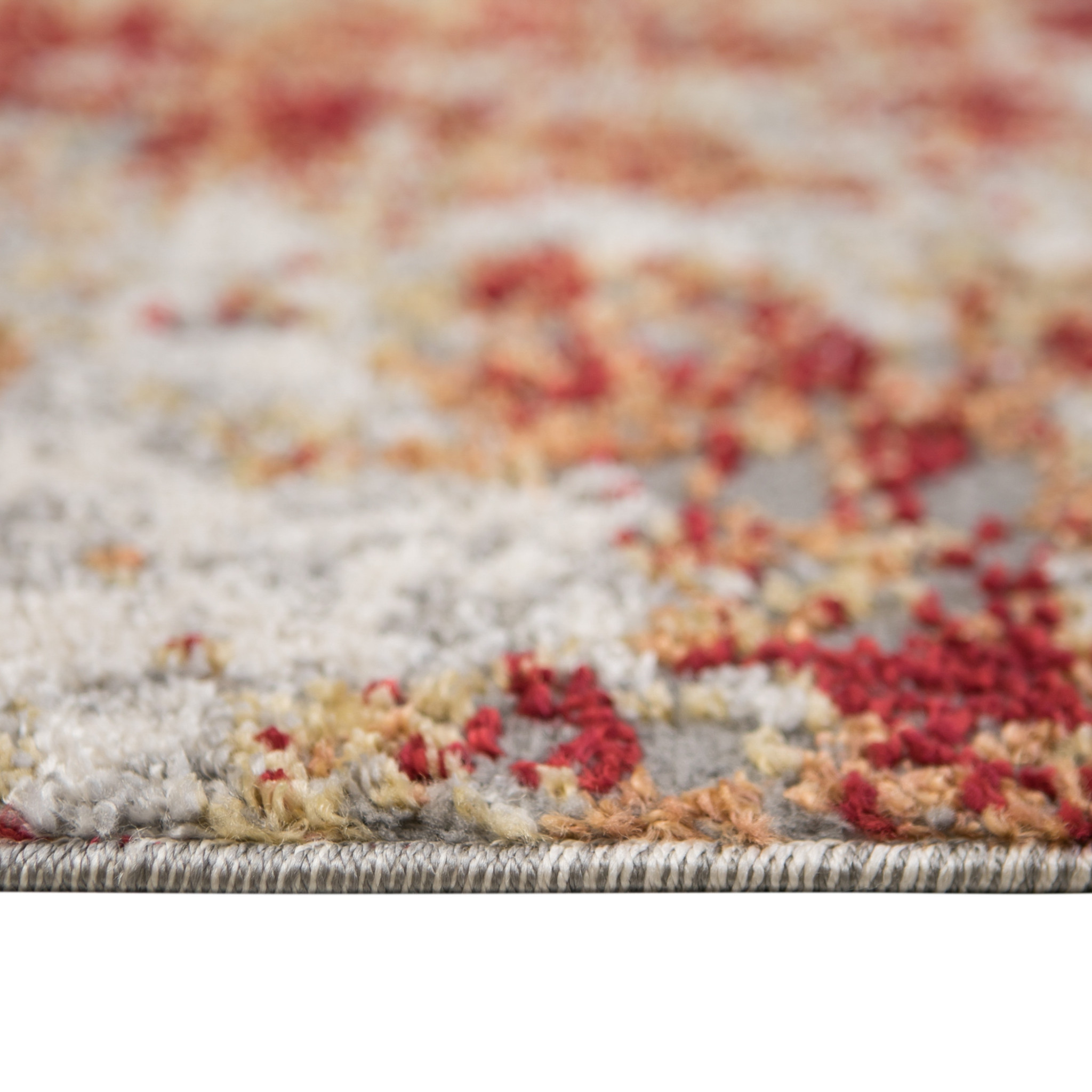 8" X 10" Ivory Red and Cream Abstract Power Loom Area Rug