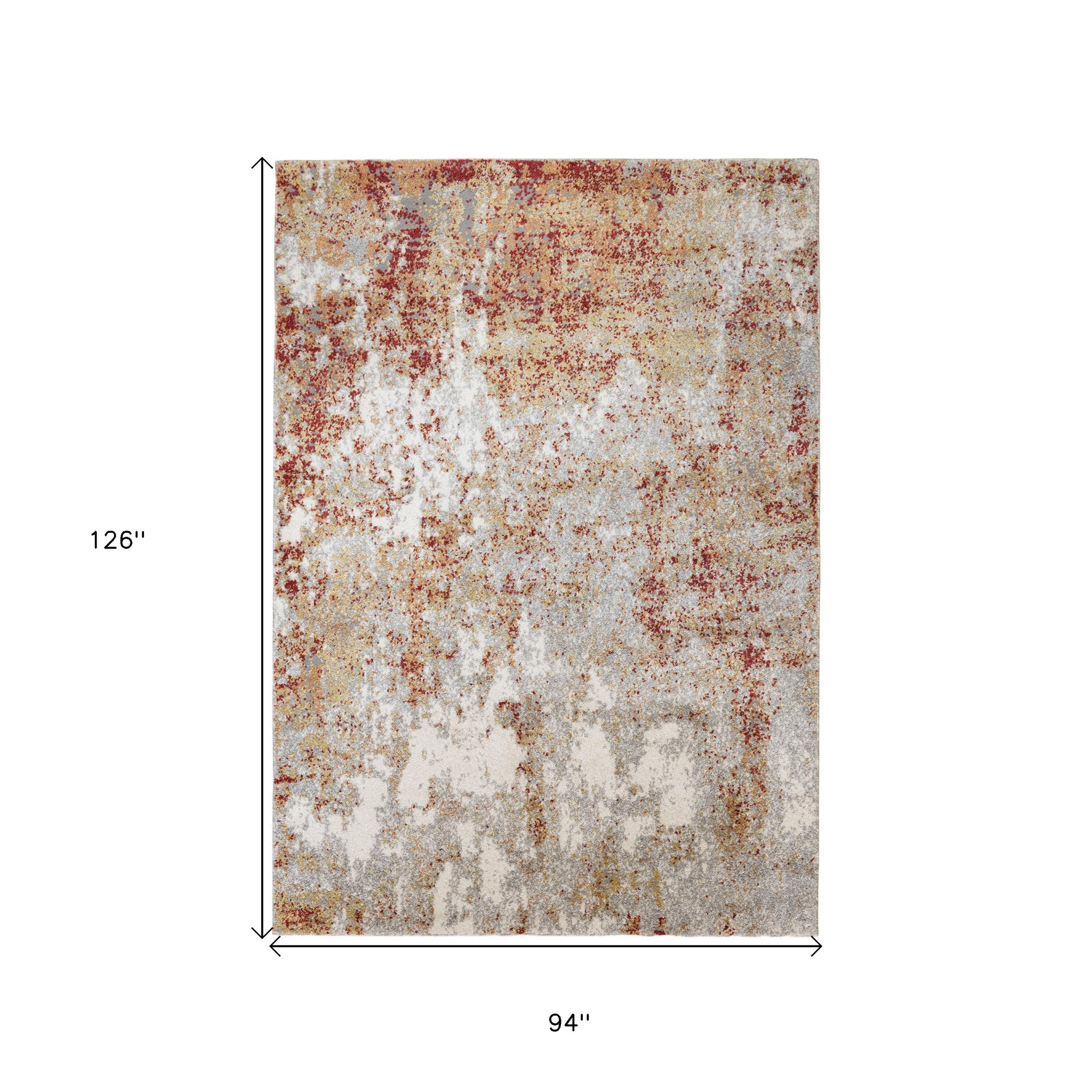 8" X 10" Ivory Red and Cream Abstract Power Loom Area Rug