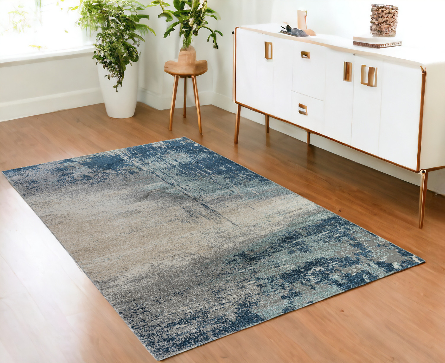 4' x 6' Blue and Gray Abstract Power Loom Area Rug-532383-1