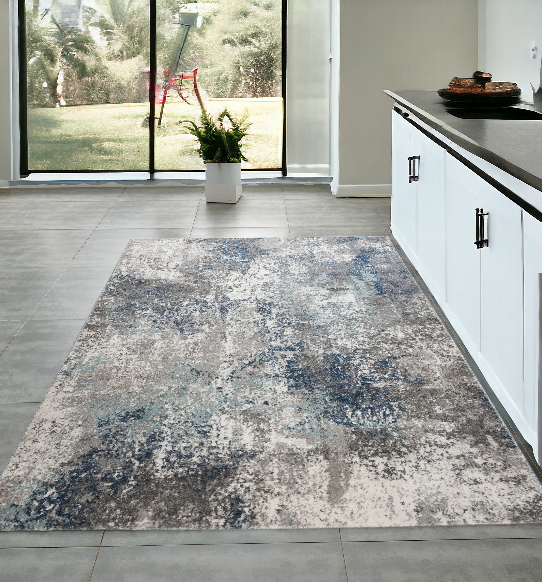 4' x 6' Gray and Blue Abstract Power Loom Area Rug-532395-1