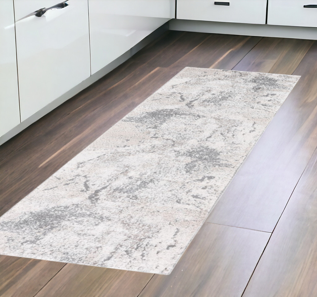 8' Gray and Beige Abstract Power Loom Runner Rug-532400-1
