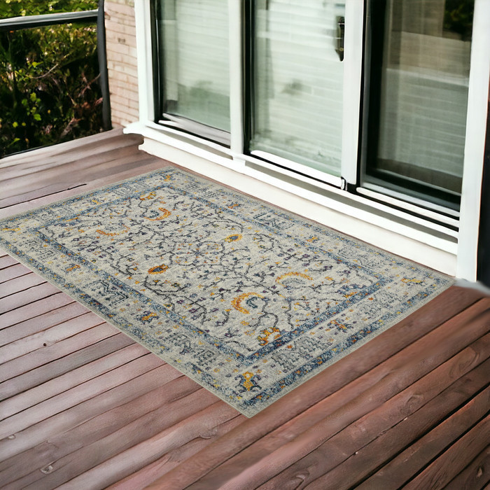 3' X 5' Yellow and Ivory Southwestern Stain Resistant Indoor Outdoor Area Rug-532596-1