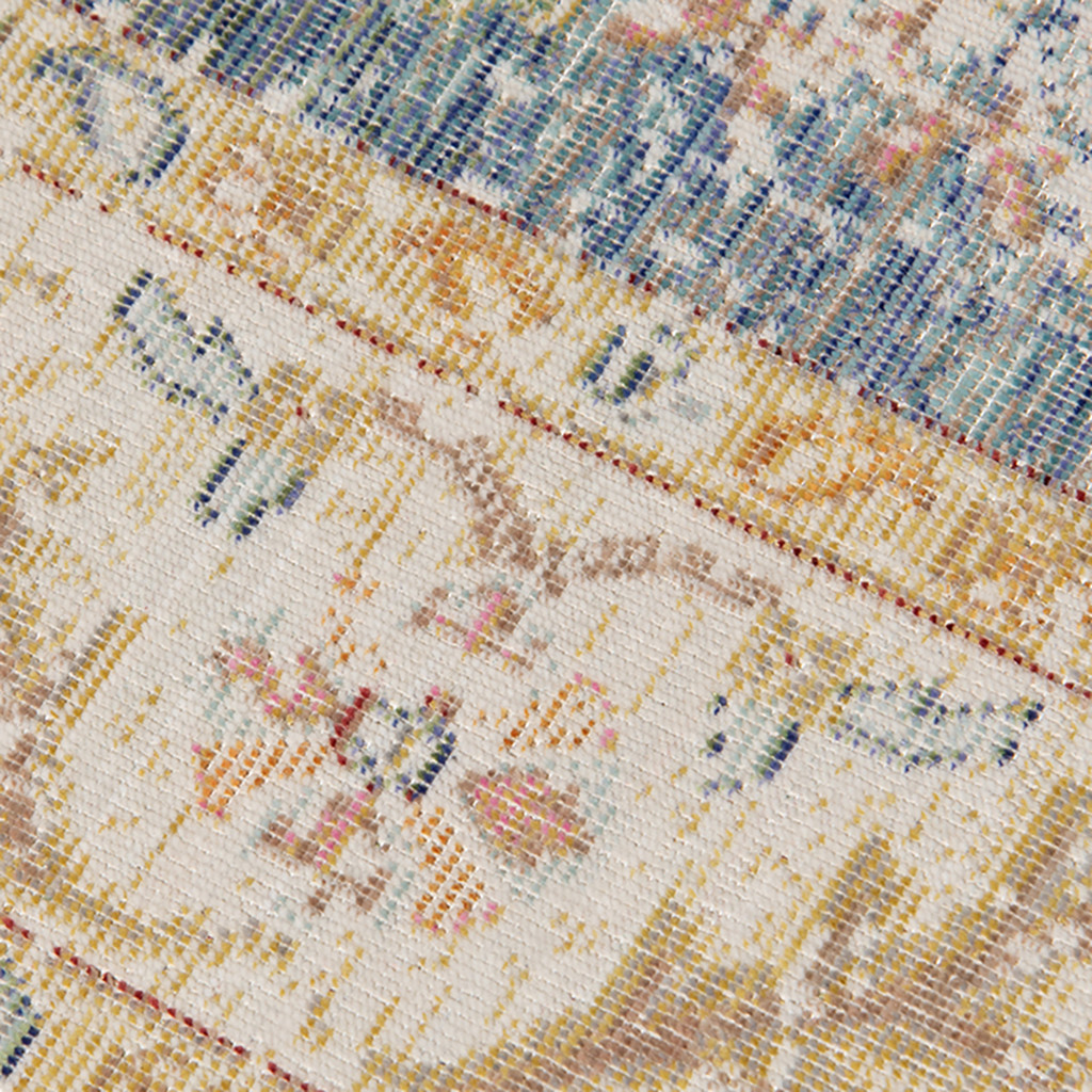 2" X 3" Coral and Blue Oriental Power Loom Worn Faded Area Rug