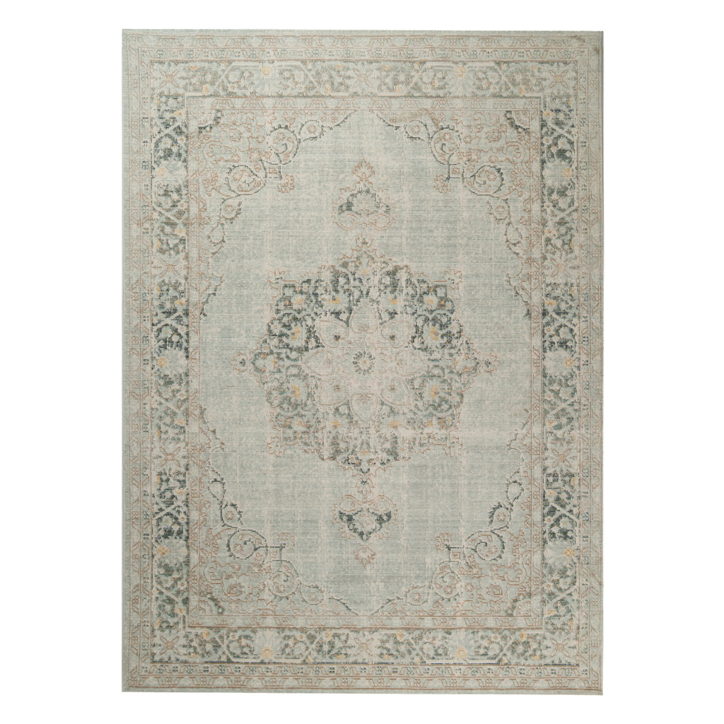 2' x 3' Green and Brown Medallion Power Loom Distressed Area Rug-532622-1