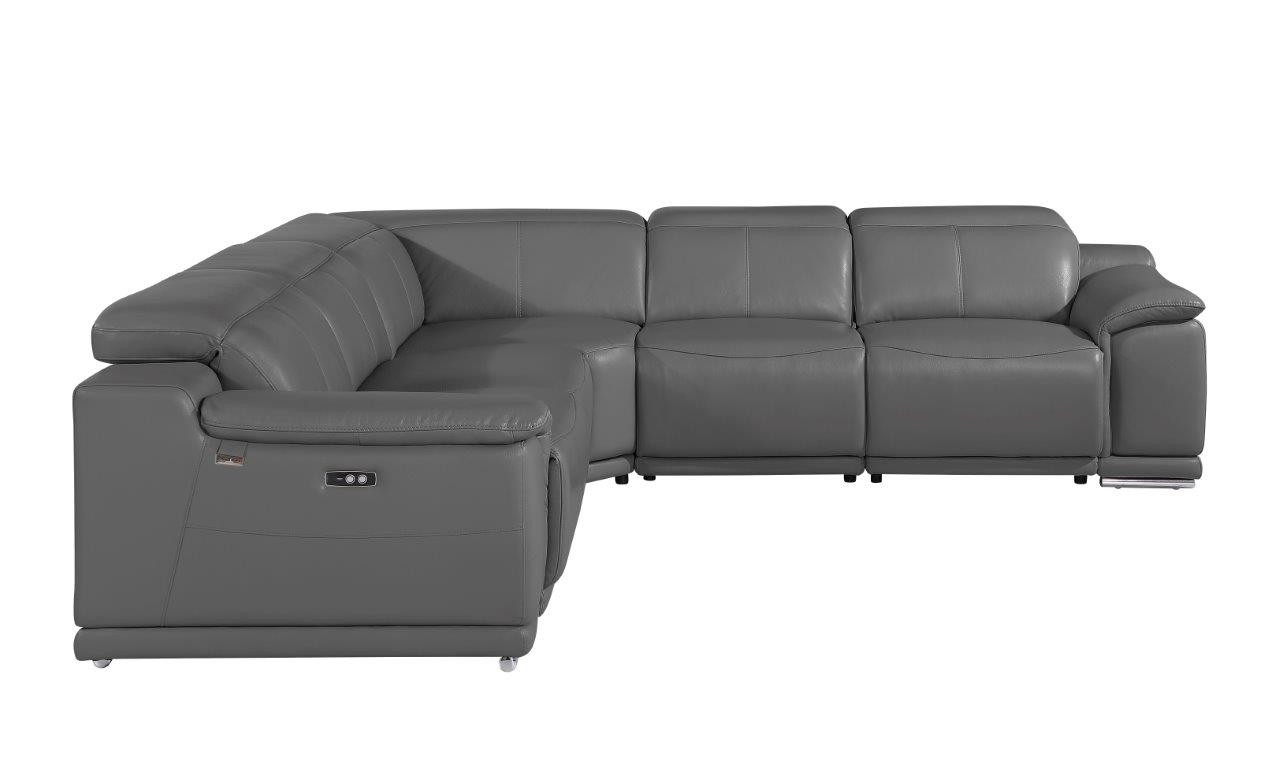 Gray Italian Leather Power Reclining U Shaped Five Piece Corner Sectional With Console-532758-1