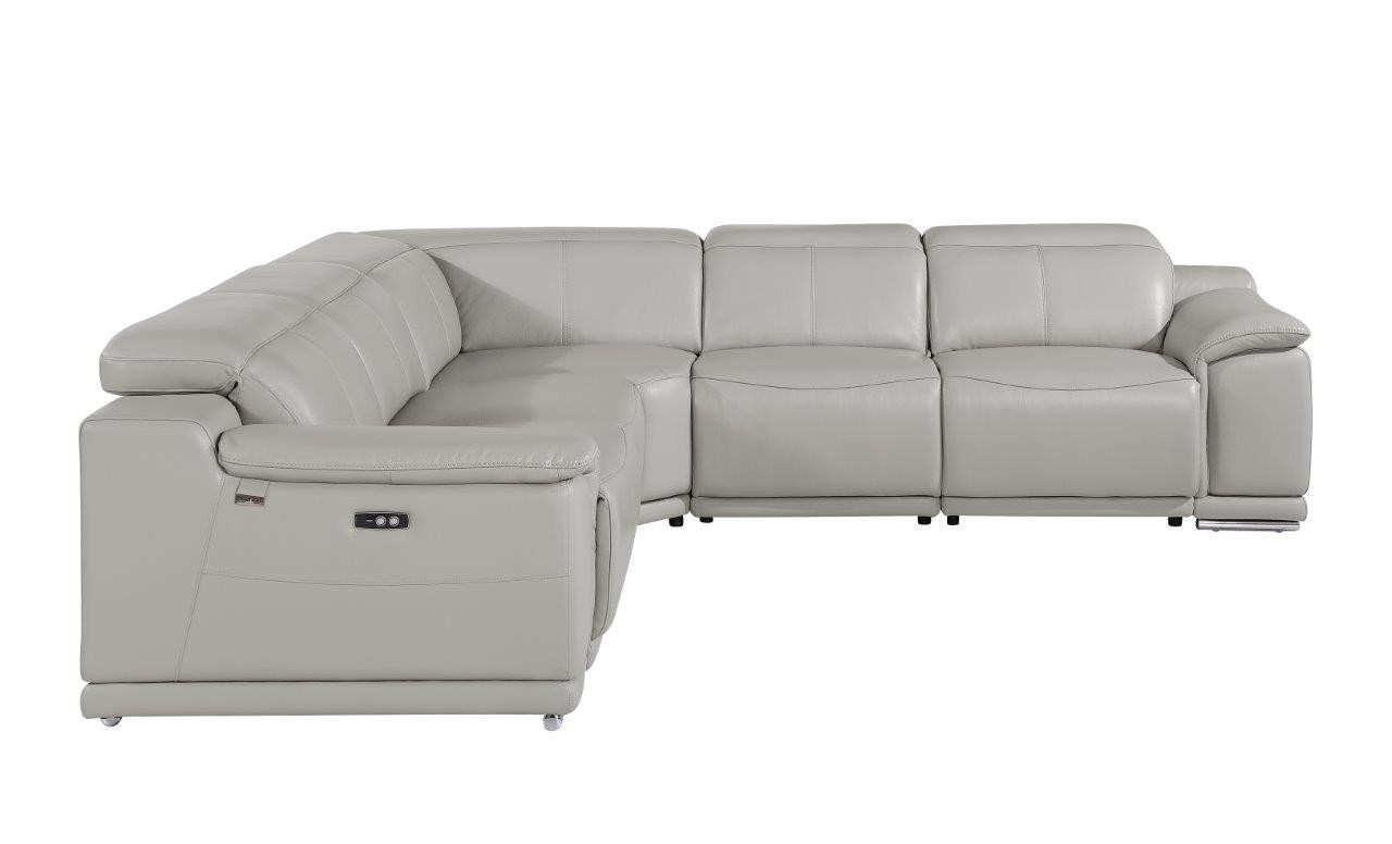 Light Gray Italian Leather Power Reclining U Shaped Five Piece Corner Sectional With Console-532760-1