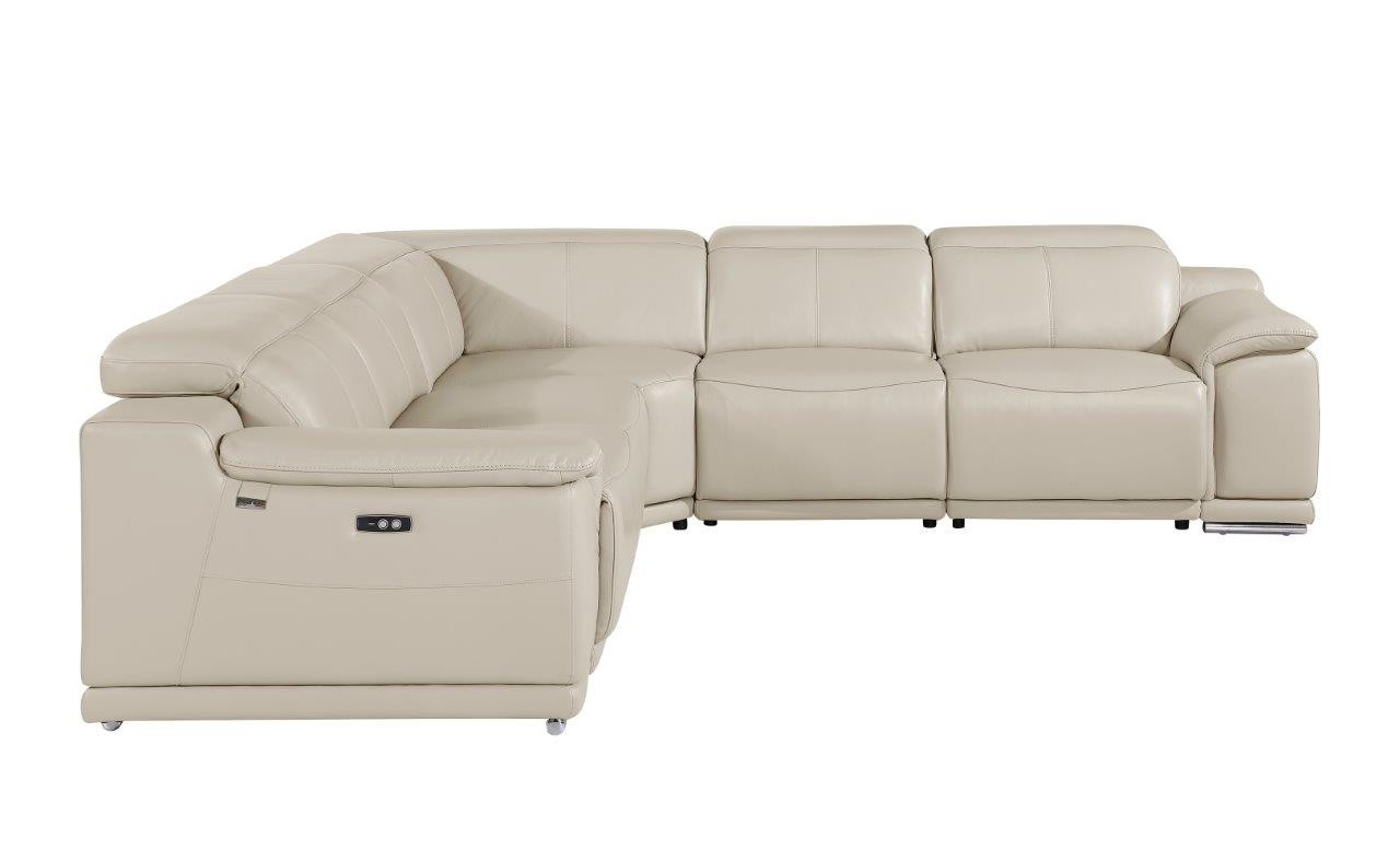 Beige Italian Leather Power Reclining U Shaped Five Piece Corner Sectional With Console-532761-1