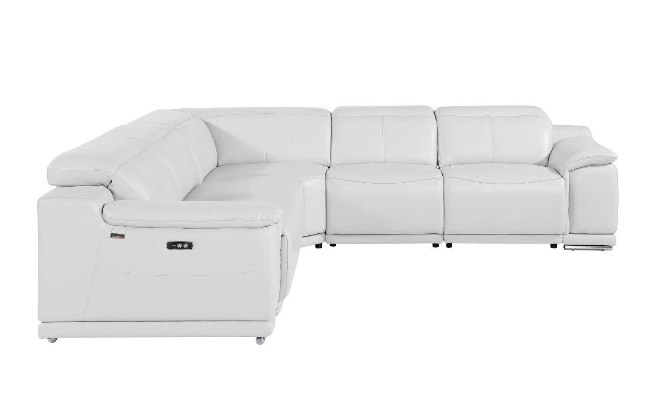 White Italian Leather Power Reclining U Shaped Five Piece Corner Sectional With Console-532763-1