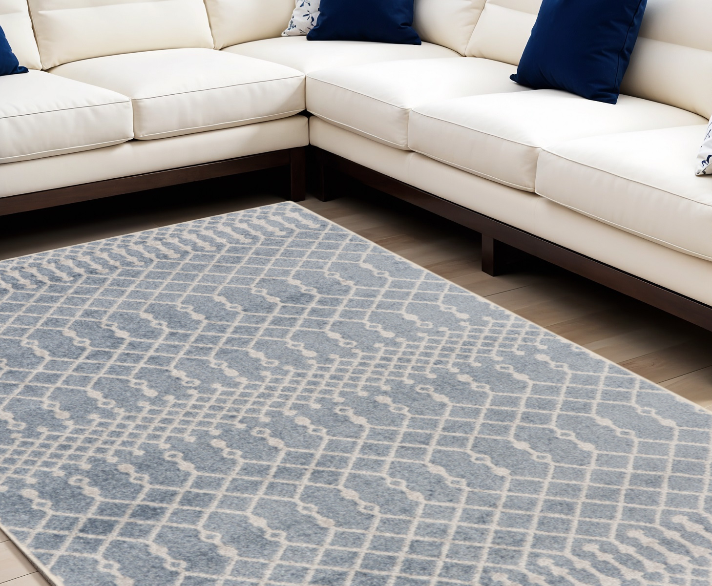 7" X 9" Blue and Ivory Abstract Power Loom Washable Area Rug