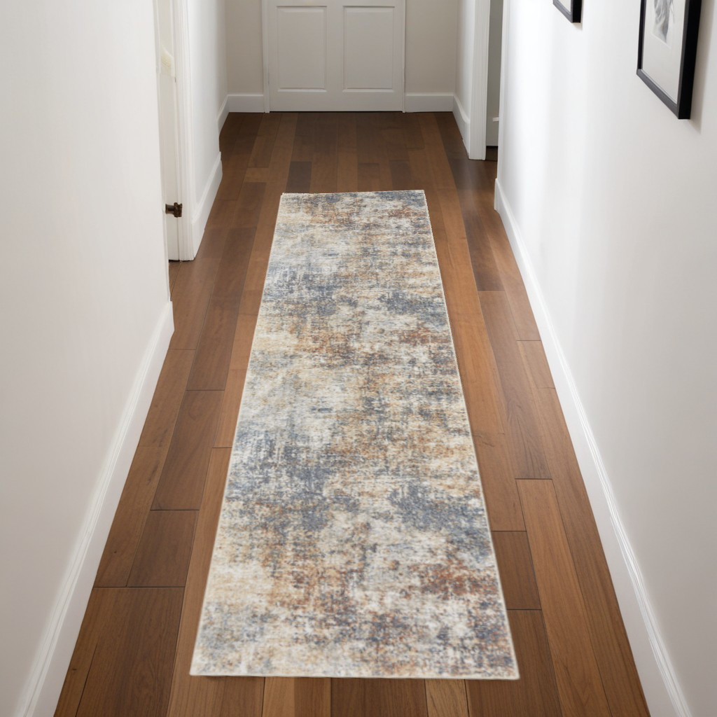 8" Runner Cream Abstract Power Loom Runner Rug