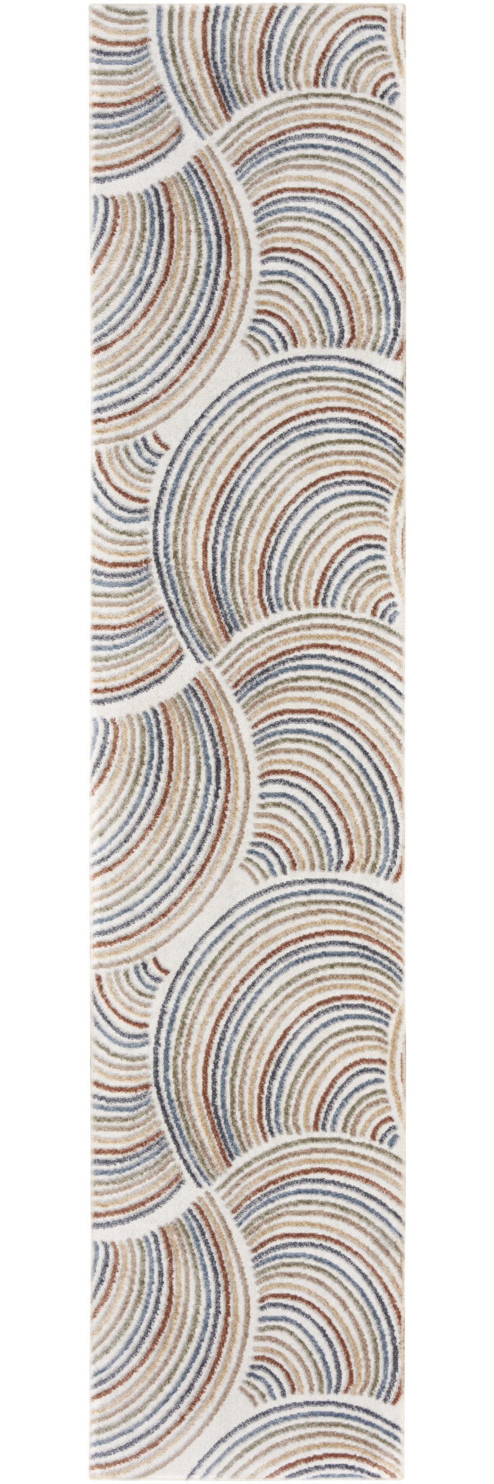 8" Runner Blue and Ivory Abstract Power Loom Washable Runner Rug