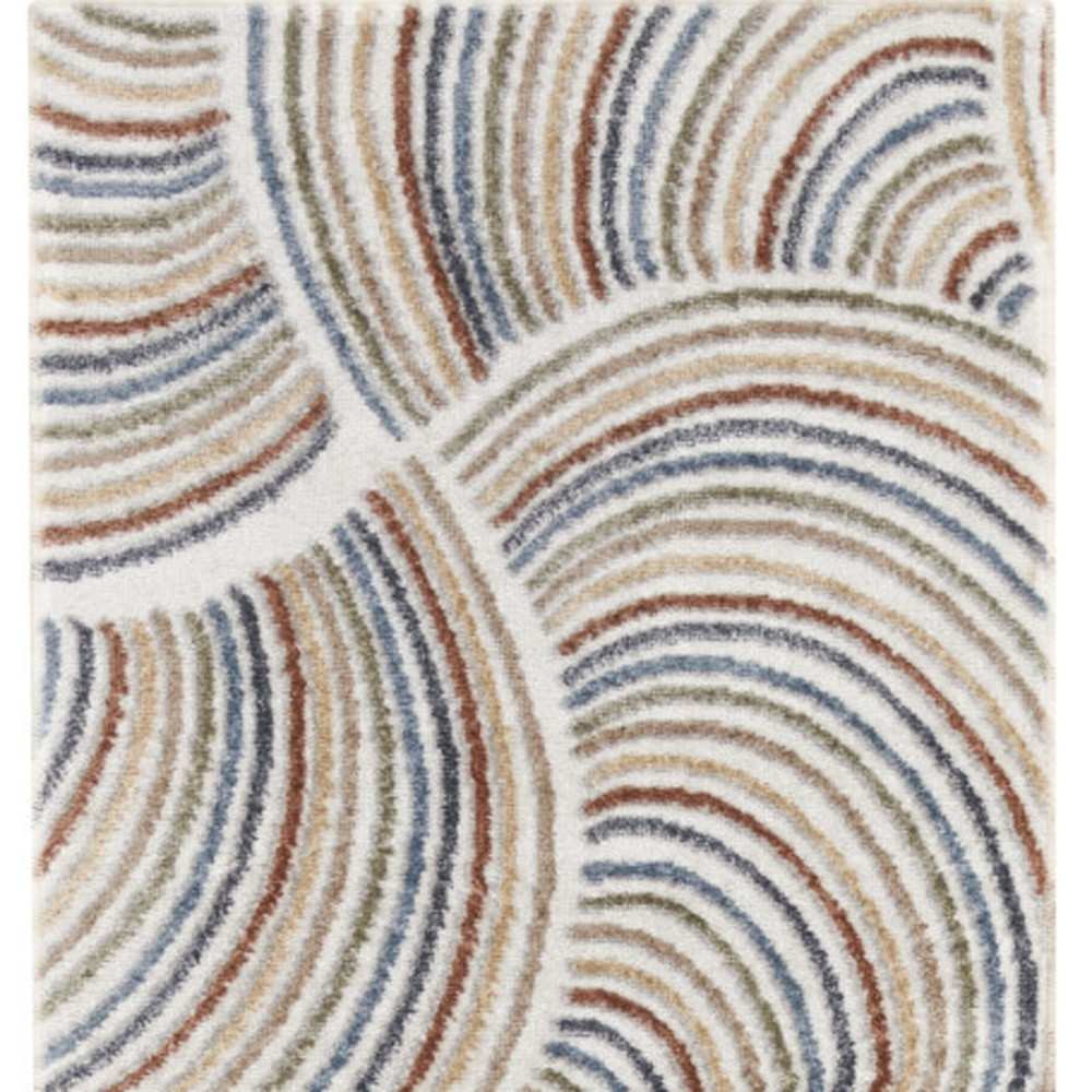 8" Runner Blue and Ivory Abstract Power Loom Washable Runner Rug