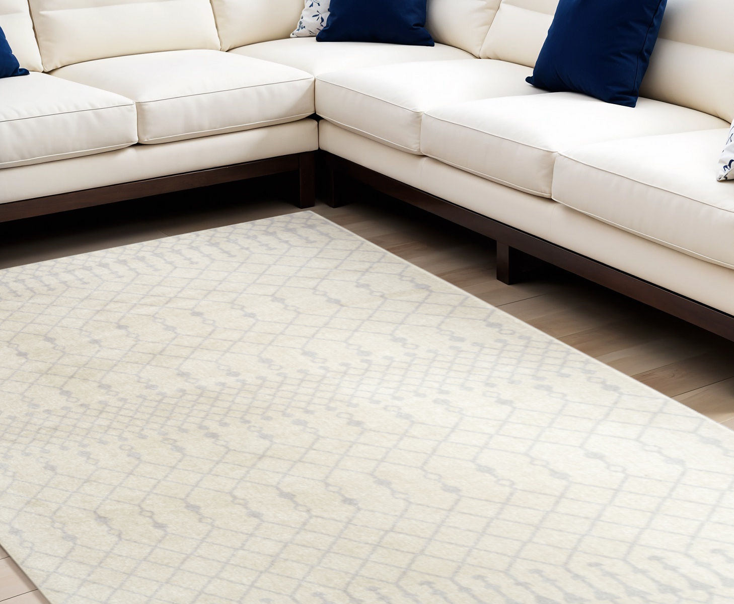 8" X 10" Blue and Ivory Abstract Power Loom Washable Area Rug