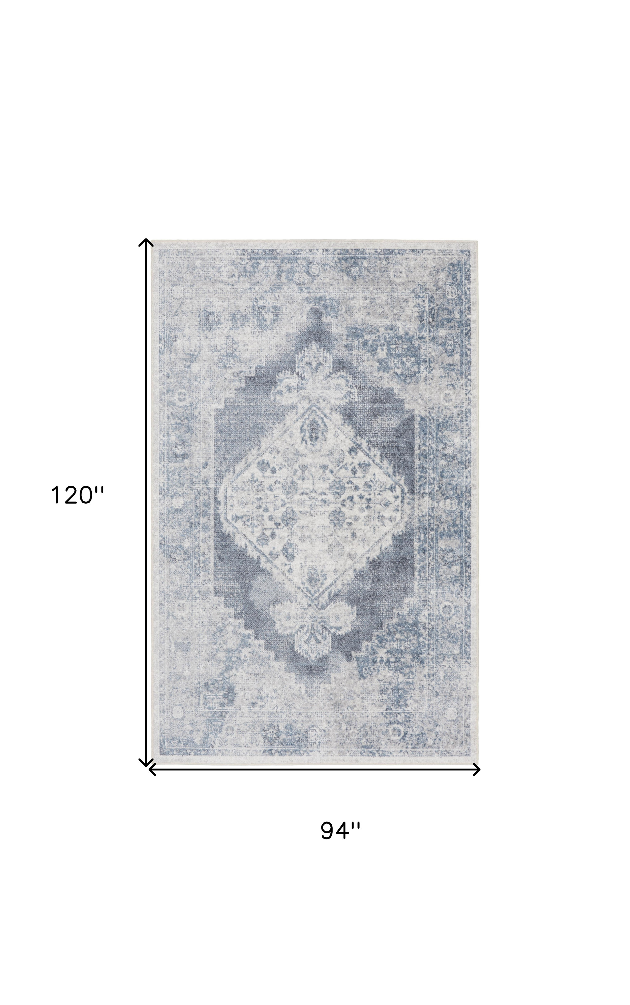 8" X 10" Blue and Ivory Abstract Power Loom Washable Area Rug