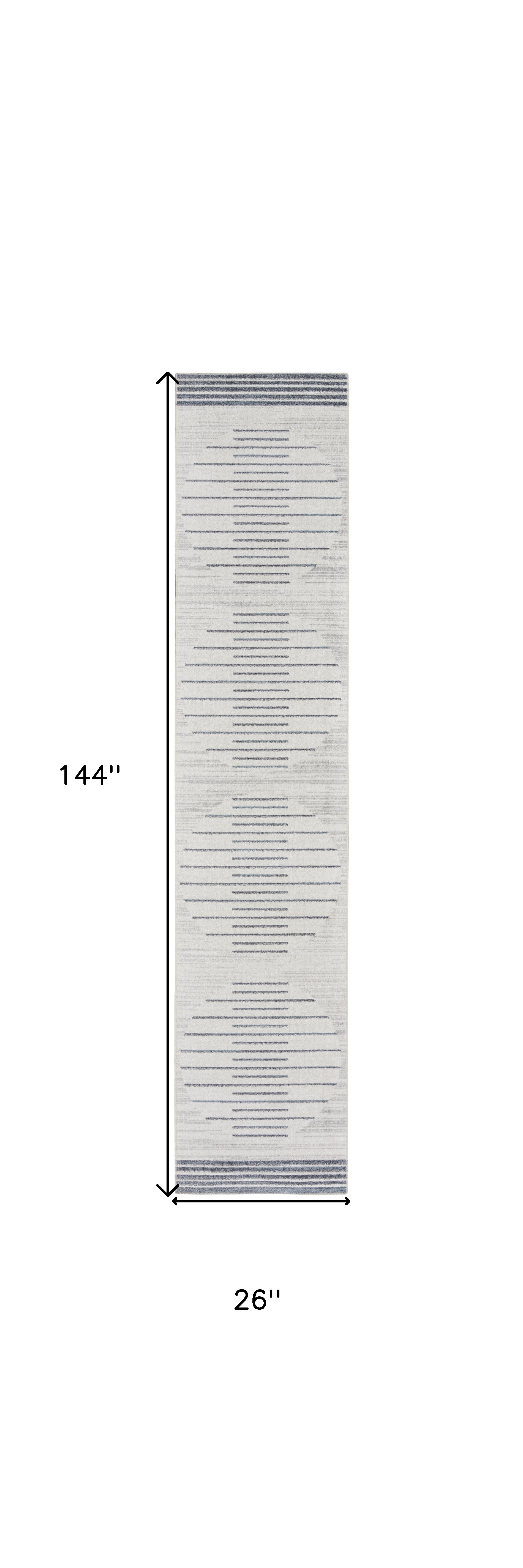 12" Runner Blue and Ivory Geometric Power Loom Washable Runner Rug