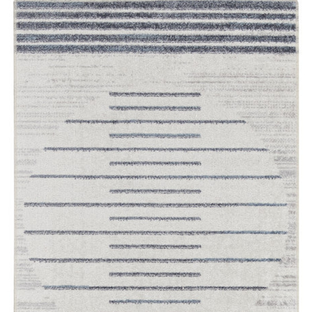 12" Runner Blue and Ivory Geometric Power Loom Washable Runner Rug