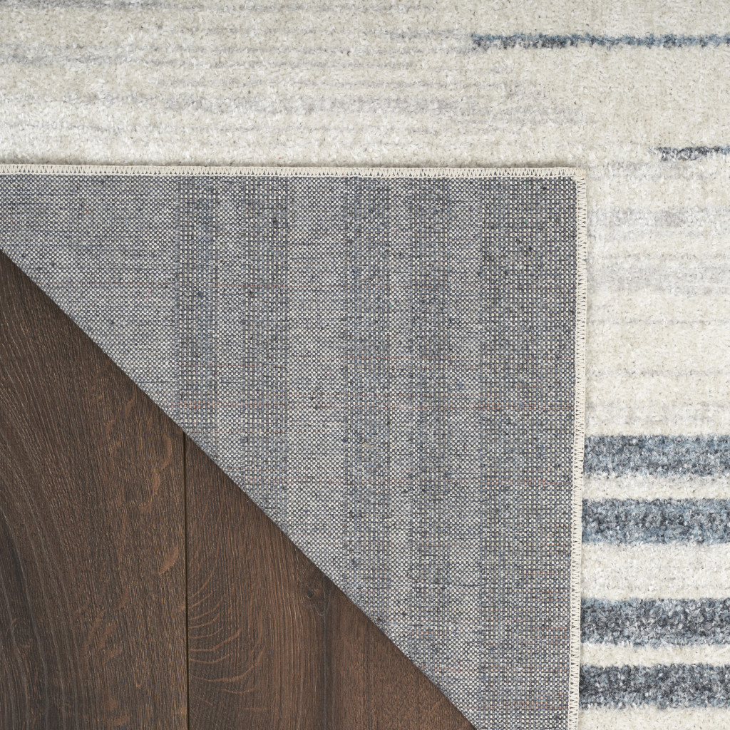 12" Runner Blue and Ivory Geometric Power Loom Washable Runner Rug