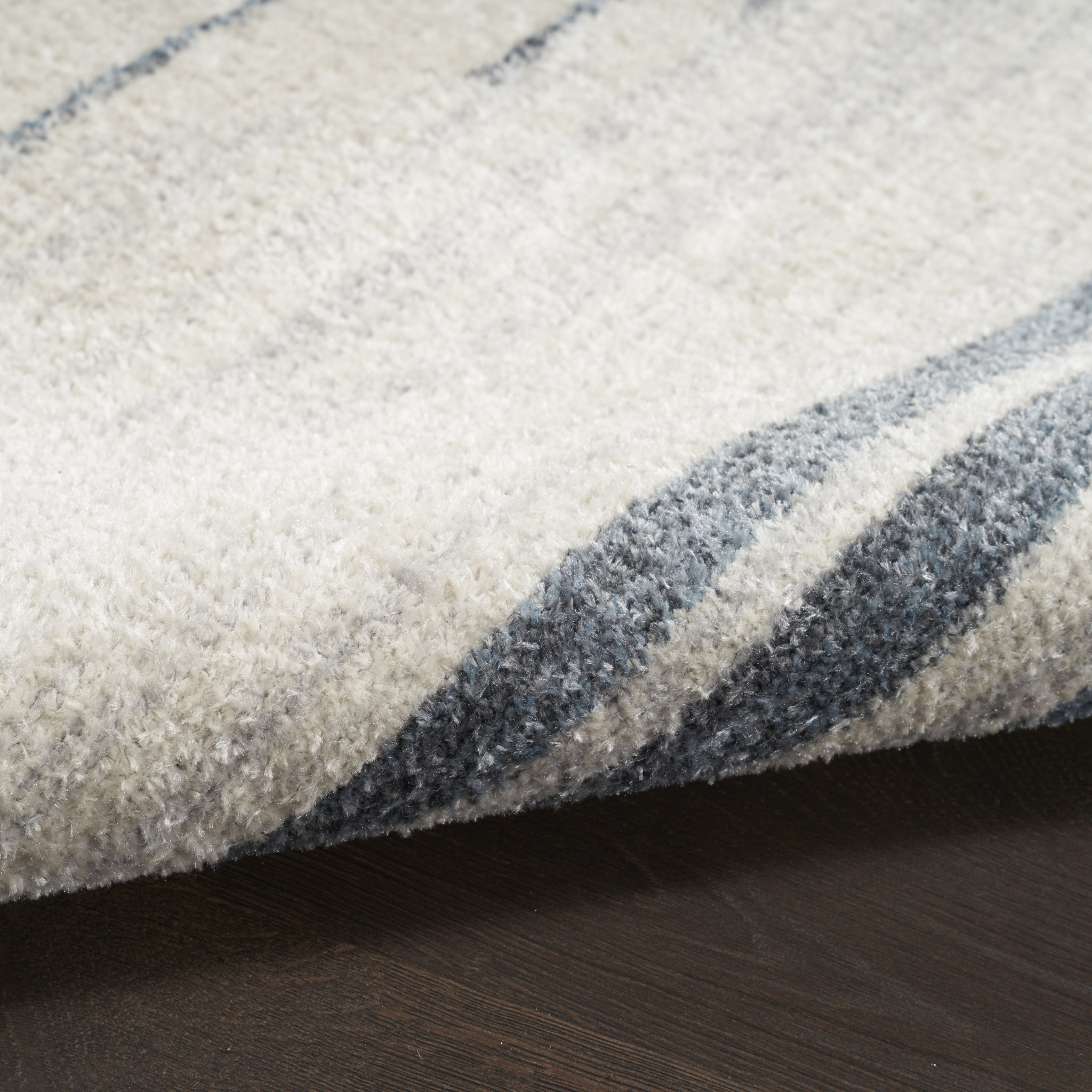 12" Runner Blue and Ivory Geometric Power Loom Washable Runner Rug