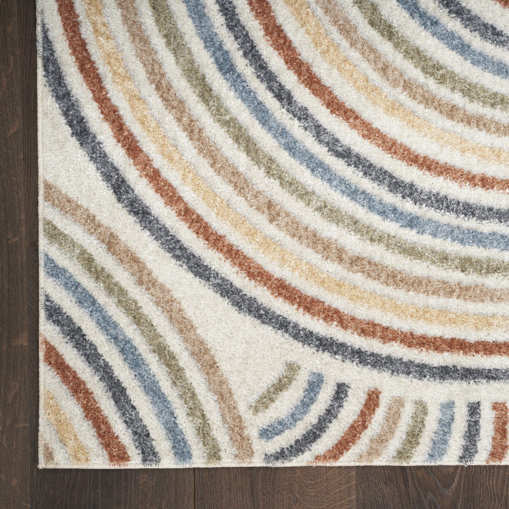 5" X 7" Blue and Ivory Geometric Power Loom Washable Area Rug
