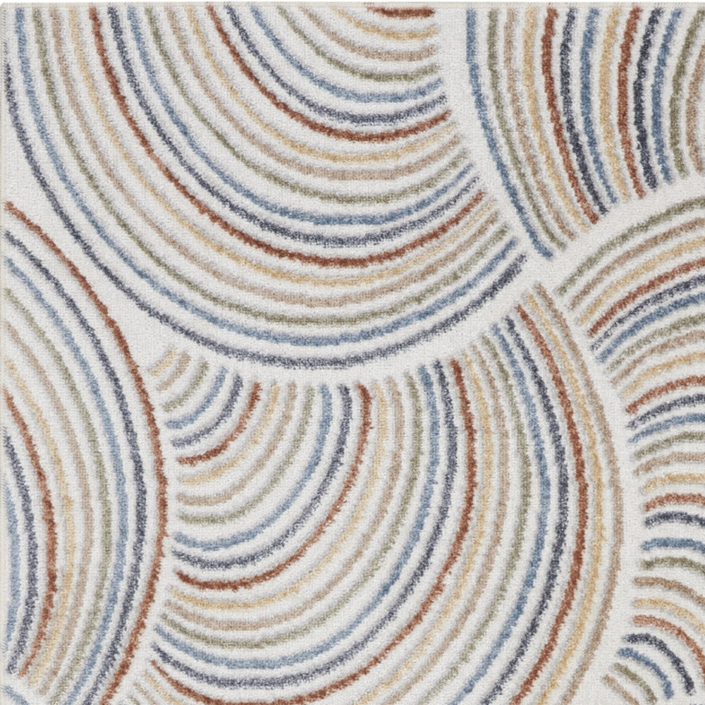 5" X 7" Blue and Ivory Geometric Power Loom Washable Area Rug
