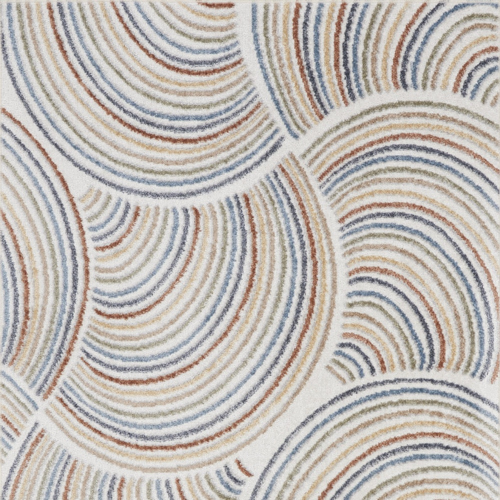 5" X 7" Blue and Ivory Geometric Power Loom Washable Area Rug