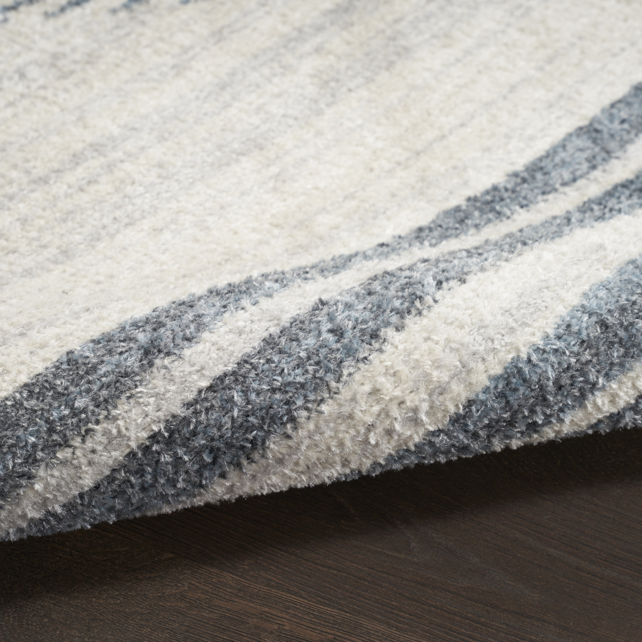 8" Runner Blue and Ivory Geometric Power Loom Washable Runner Rug
