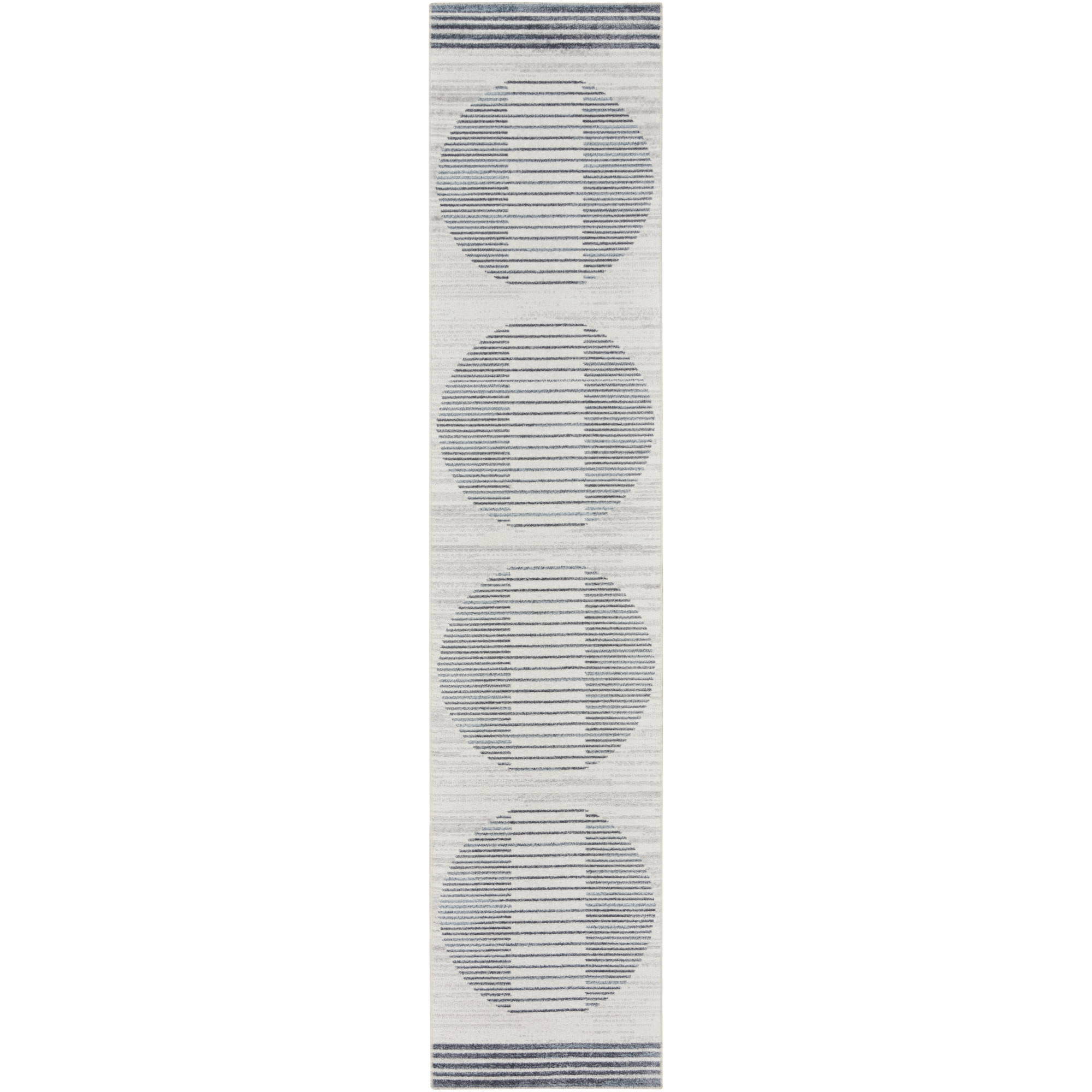 8" Runner Blue and Ivory Geometric Power Loom Washable Runner Rug