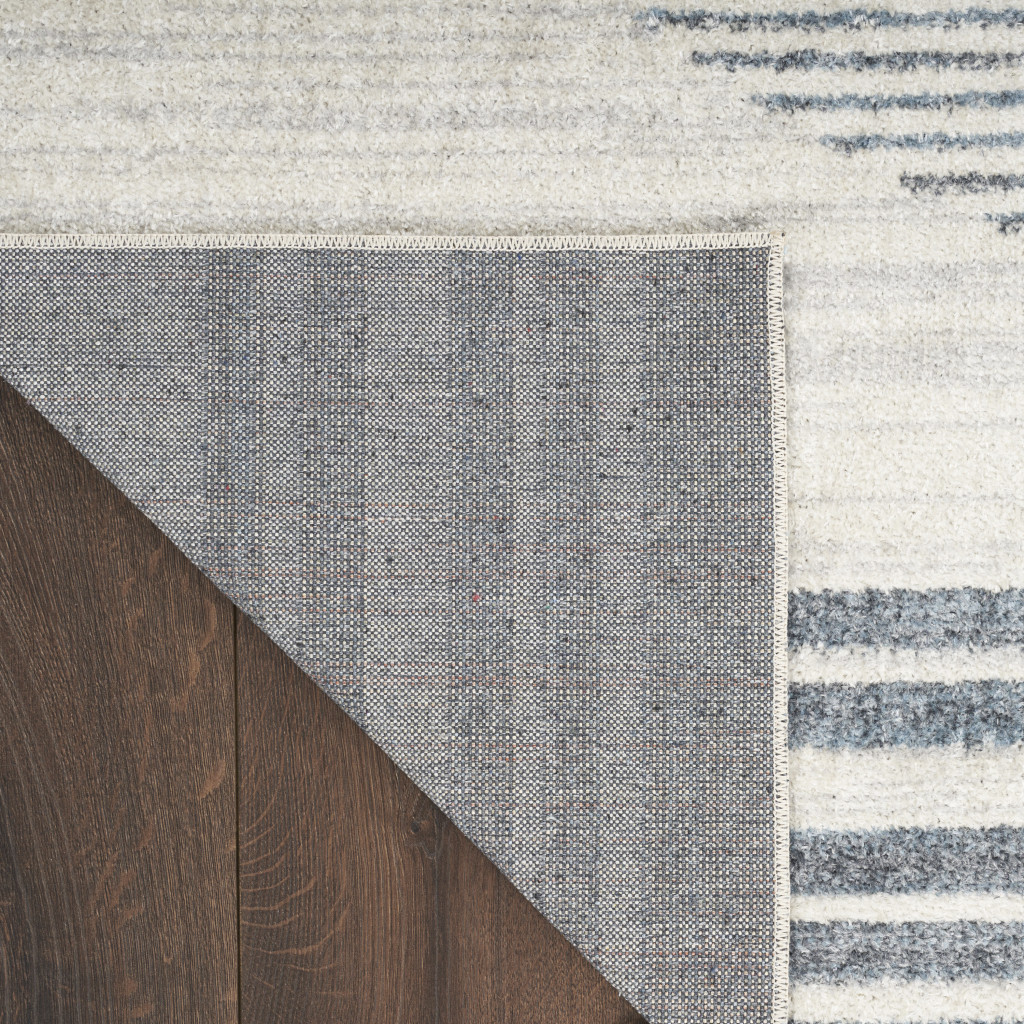 8" Runner Blue and Ivory Geometric Power Loom Washable Runner Rug