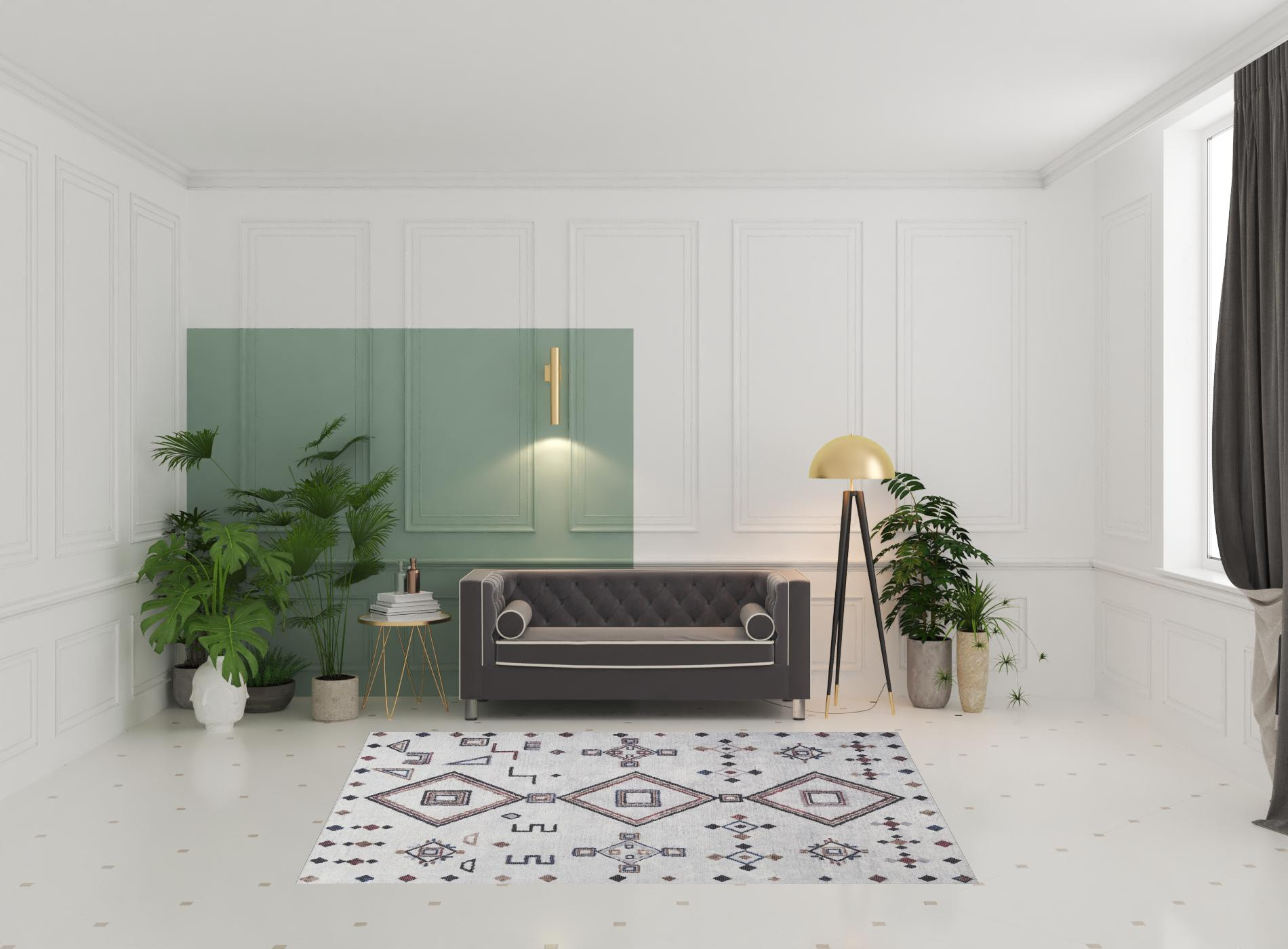 6 x 9 gray and Brown geometric Power Loom Washable Area Rug
