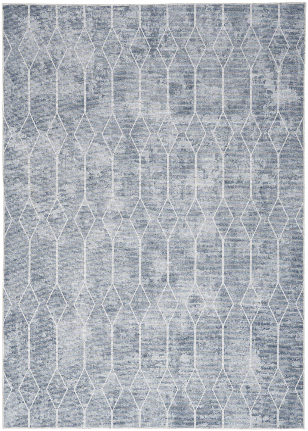 5" X 7" Blue and Gray Geometric Power Loom Washable Area Rug