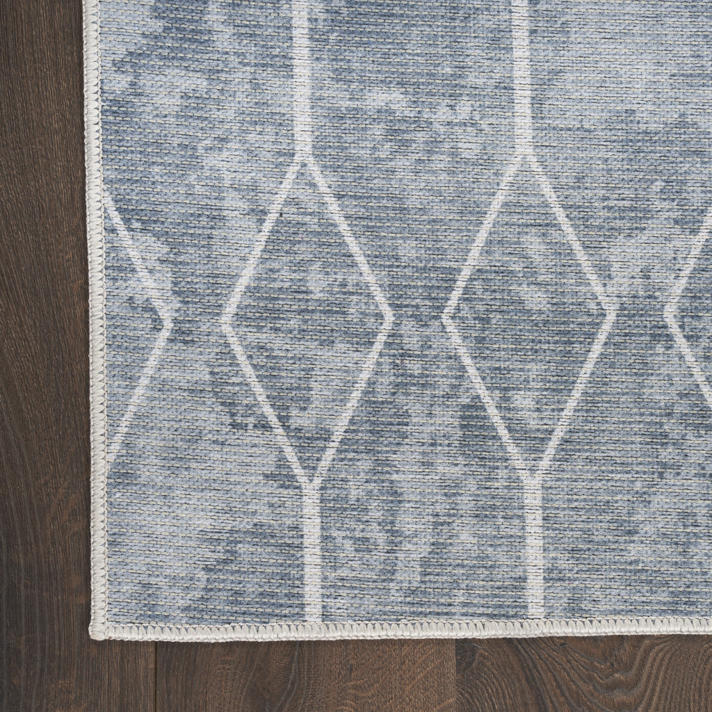 5" X 7" Blue and Gray Geometric Power Loom Washable Area Rug