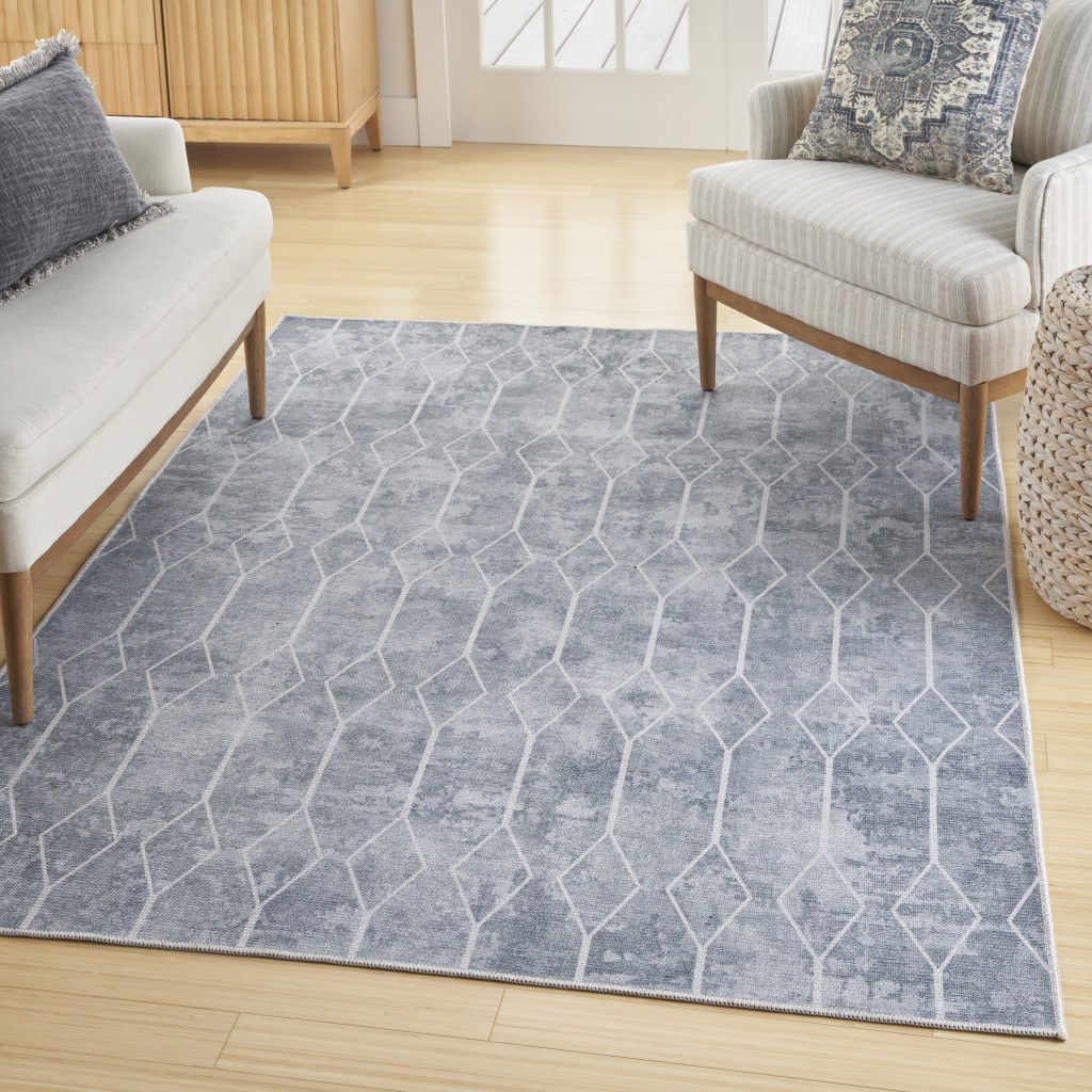 5" X 7" Blue and Gray Geometric Power Loom Washable Area Rug