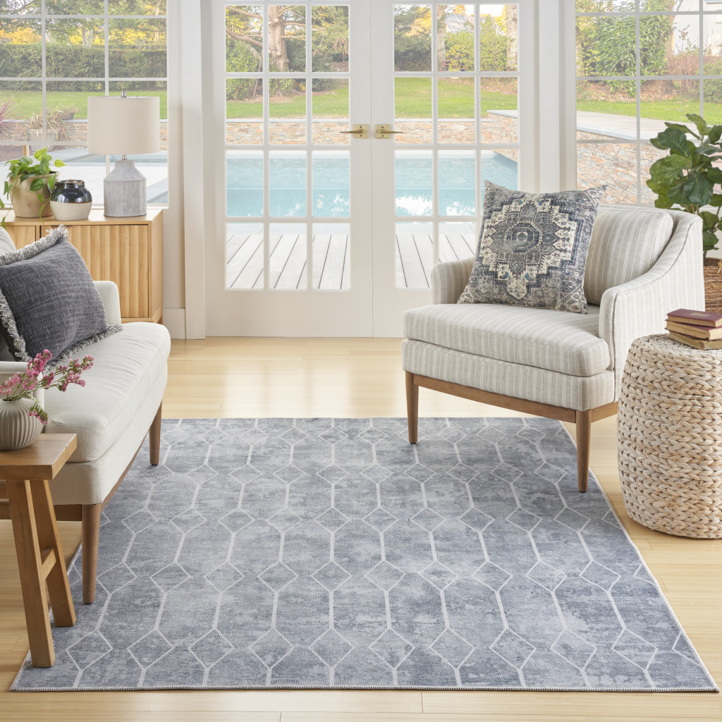 5" X 7" Blue and Gray Geometric Power Loom Washable Area Rug