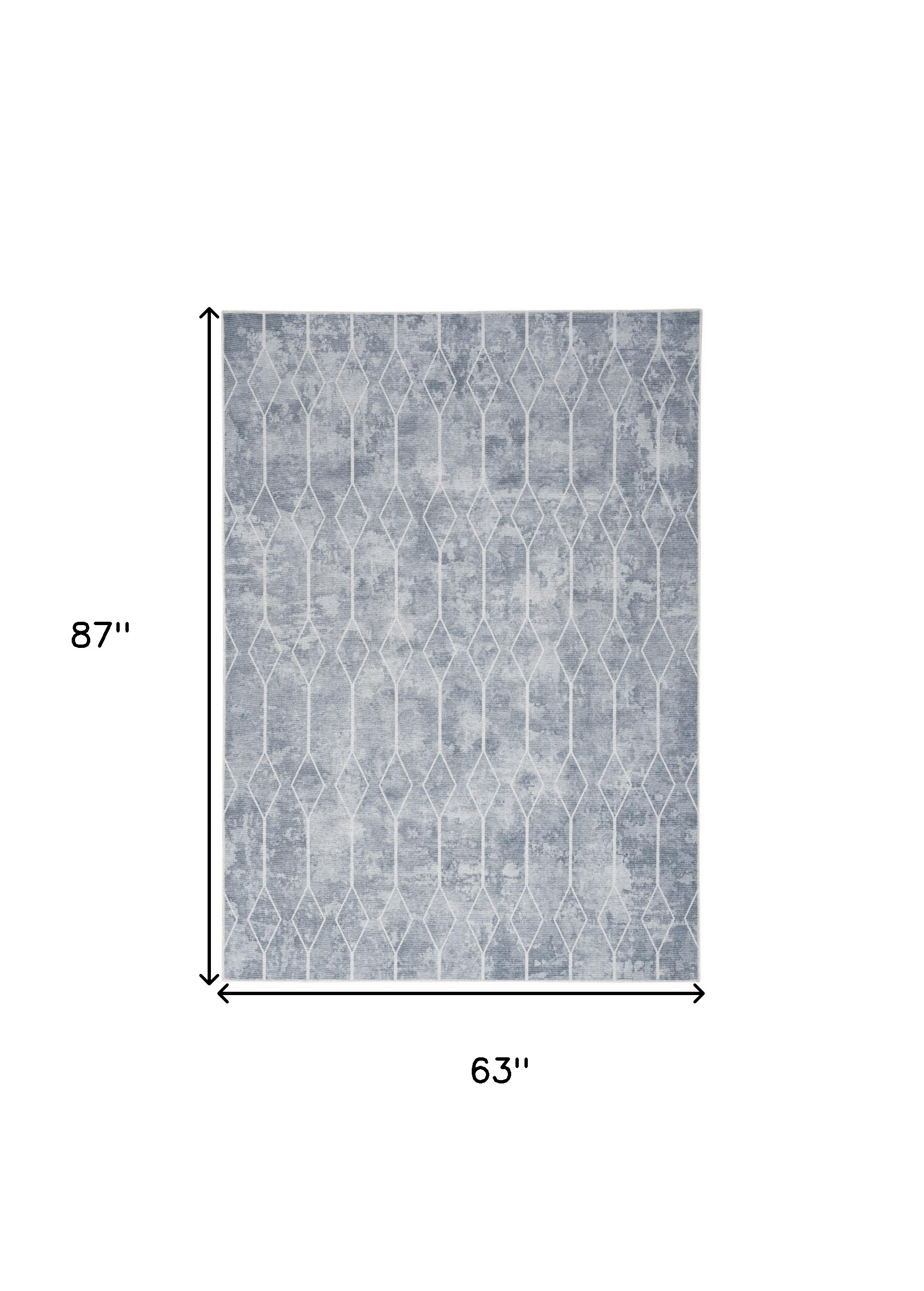 5" X 7" Blue and Gray Geometric Power Loom Washable Area Rug