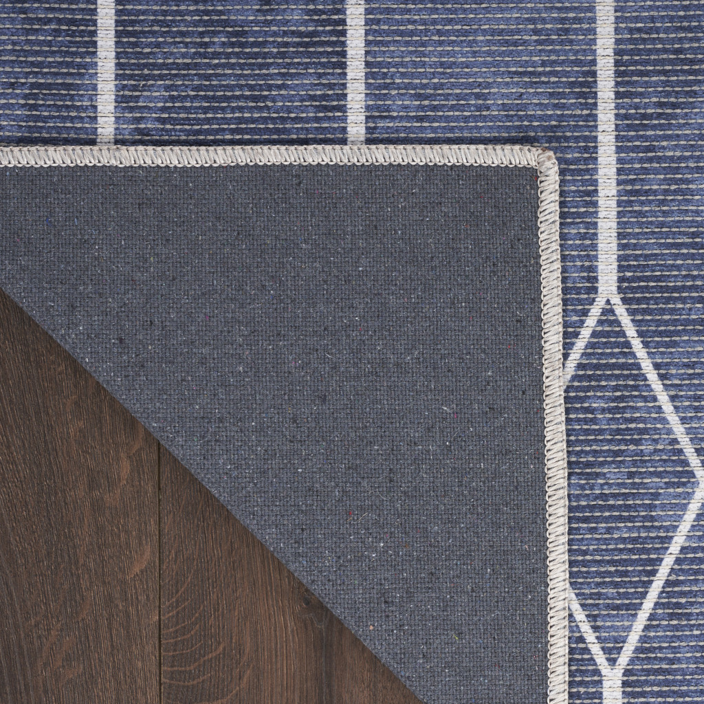 5" X 7" Blue and Ivory Geometric Power Loom Washable Area Rug