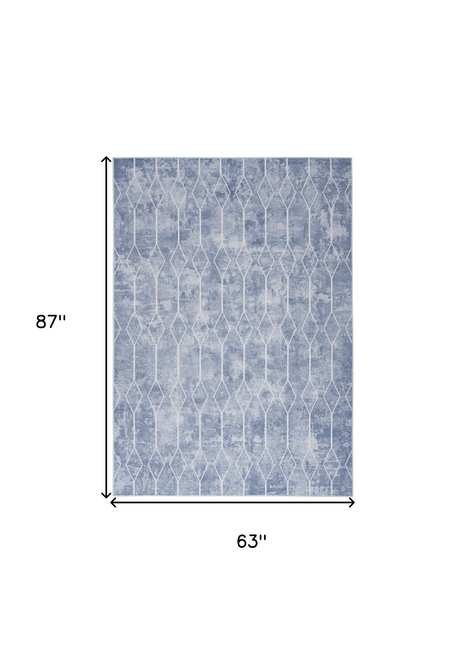 5" X 7" Blue and Off White Geometric Power Loom Washable Area Rug