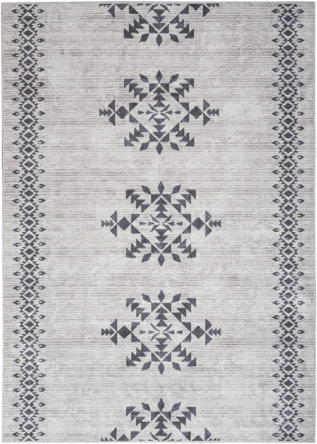 6 x 9 gray and Ivory geometric Power Loom Washable Area Rug