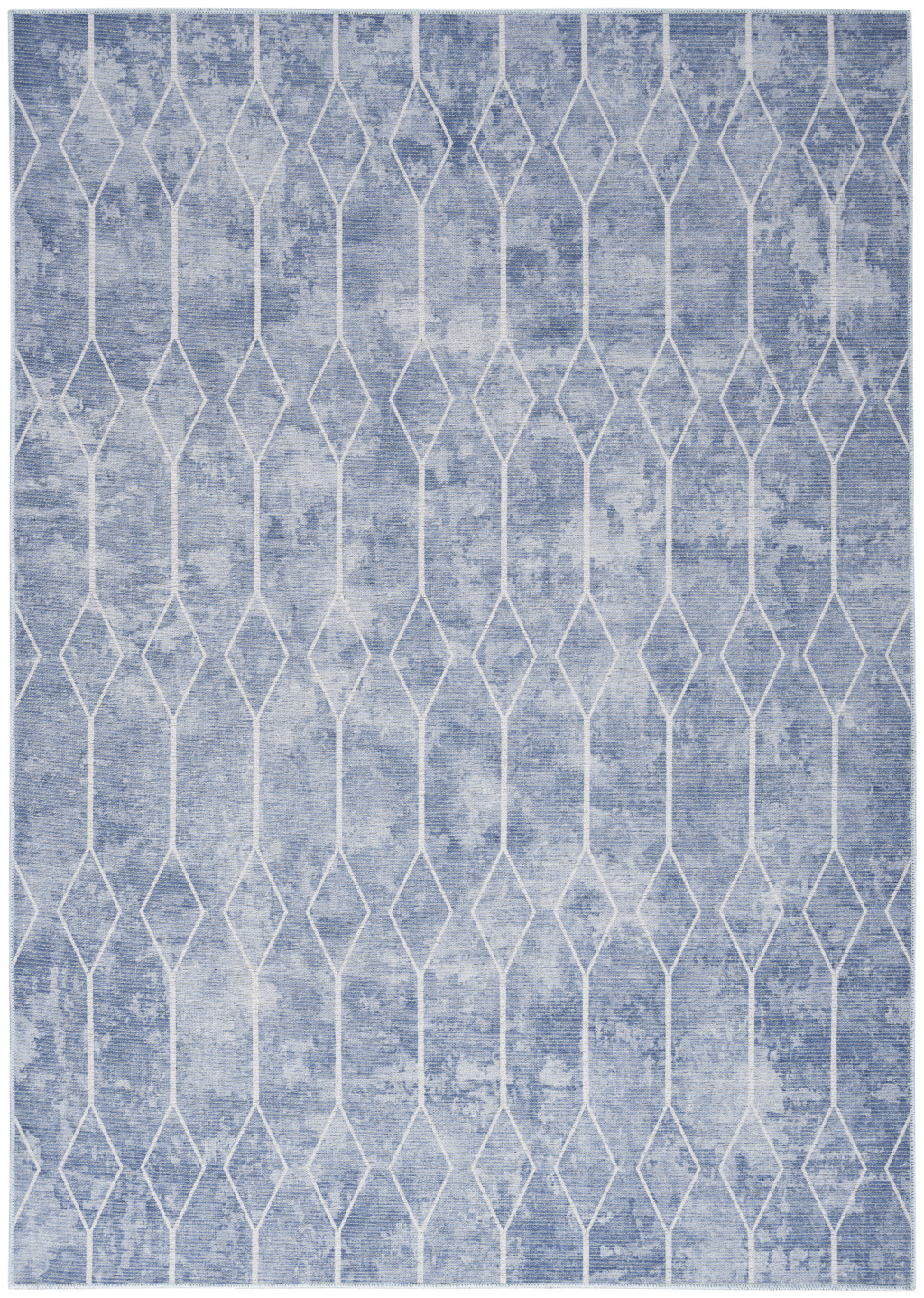 6 x 9 Blue and Off White geometric Power Loom Washable Area Rug
