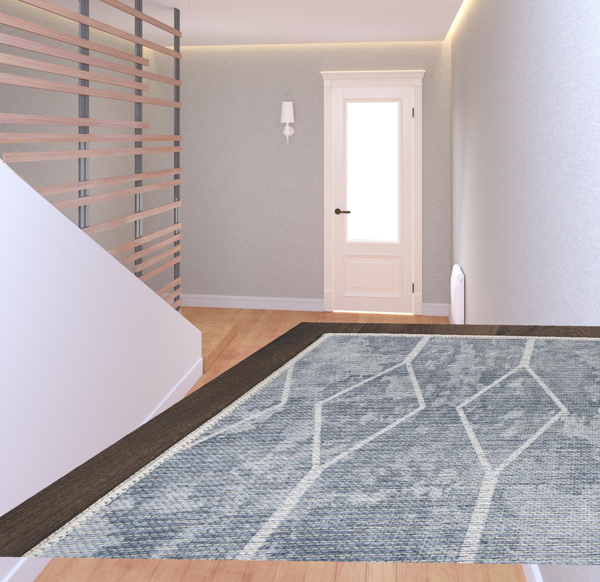 8 Blue and gray geometric Power Loom Washable Runner Rug