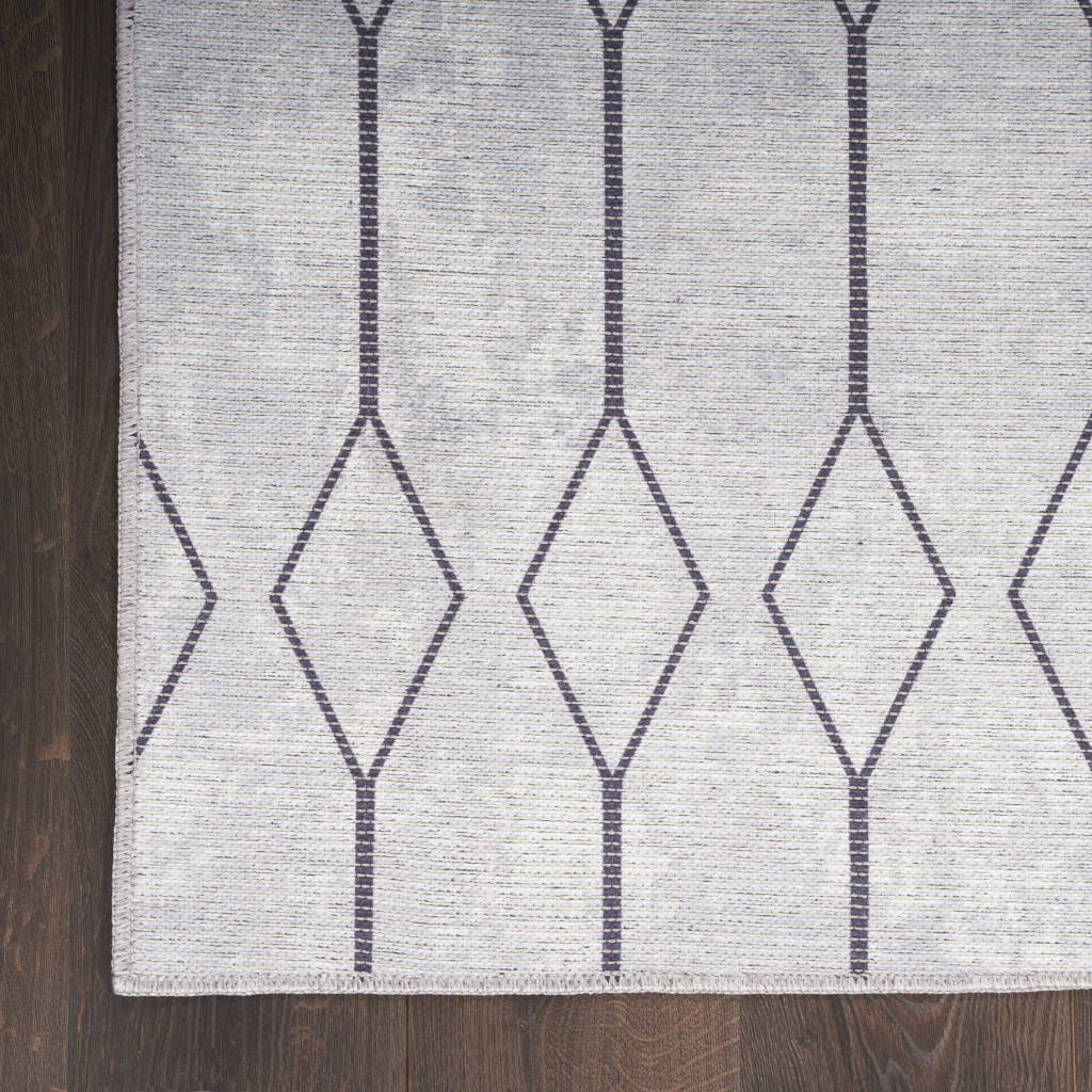 8" X 10" Ivory and Gray Geometric Power Loom Washable Area Rug