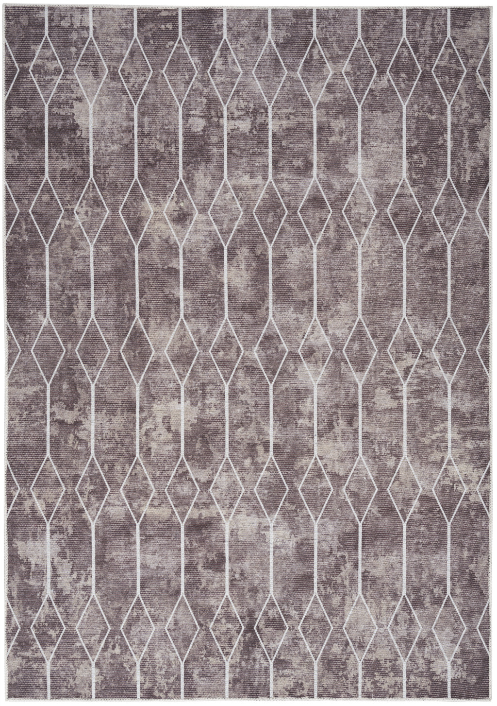 8" X 10" Brown and Ivory Geometric Power Loom Washable Area Rug