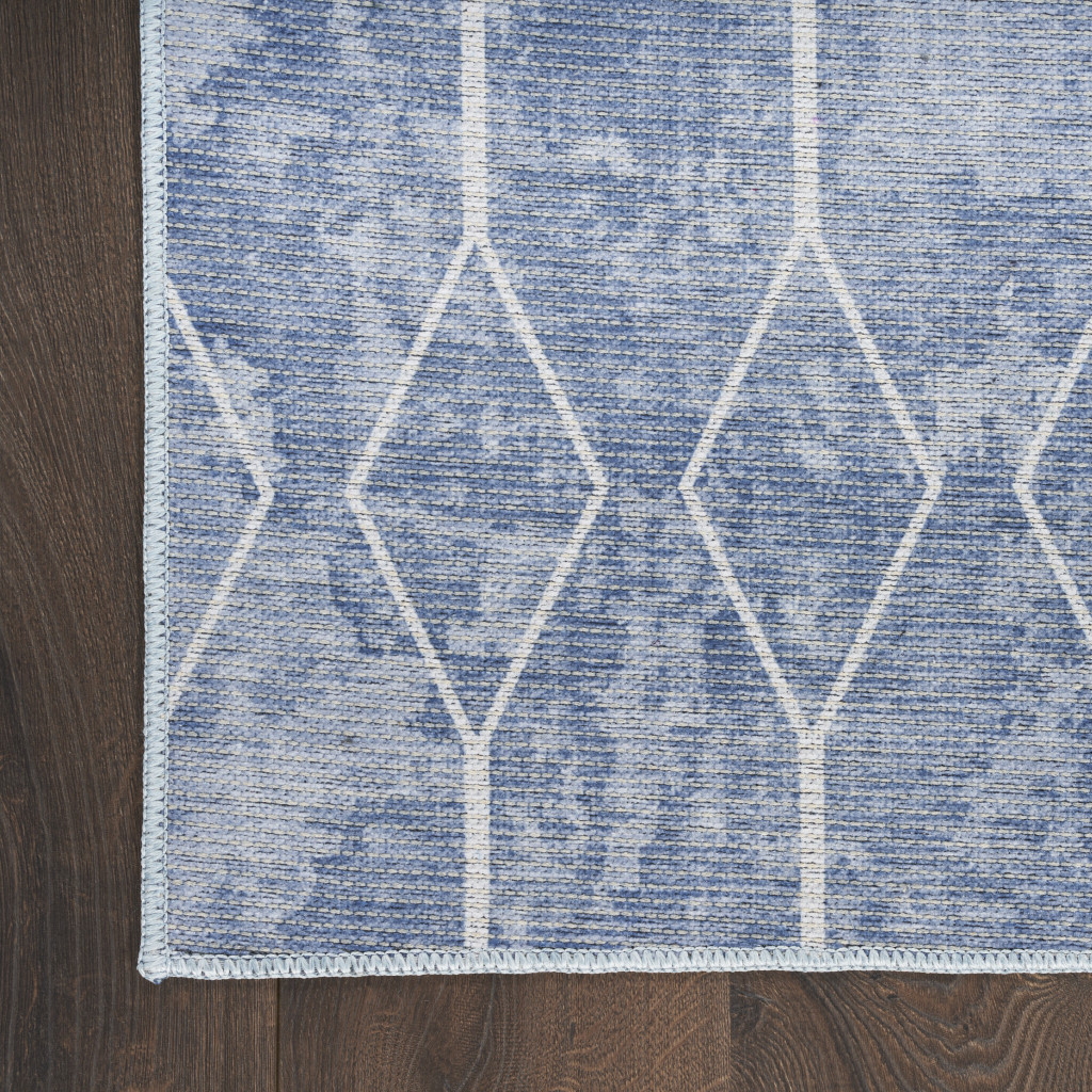 8" X 10" Blue and Off White Geometric Power Loom Washable Area Rug