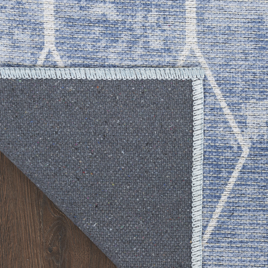 8" X 10" Blue and Off White Geometric Power Loom Washable Area Rug