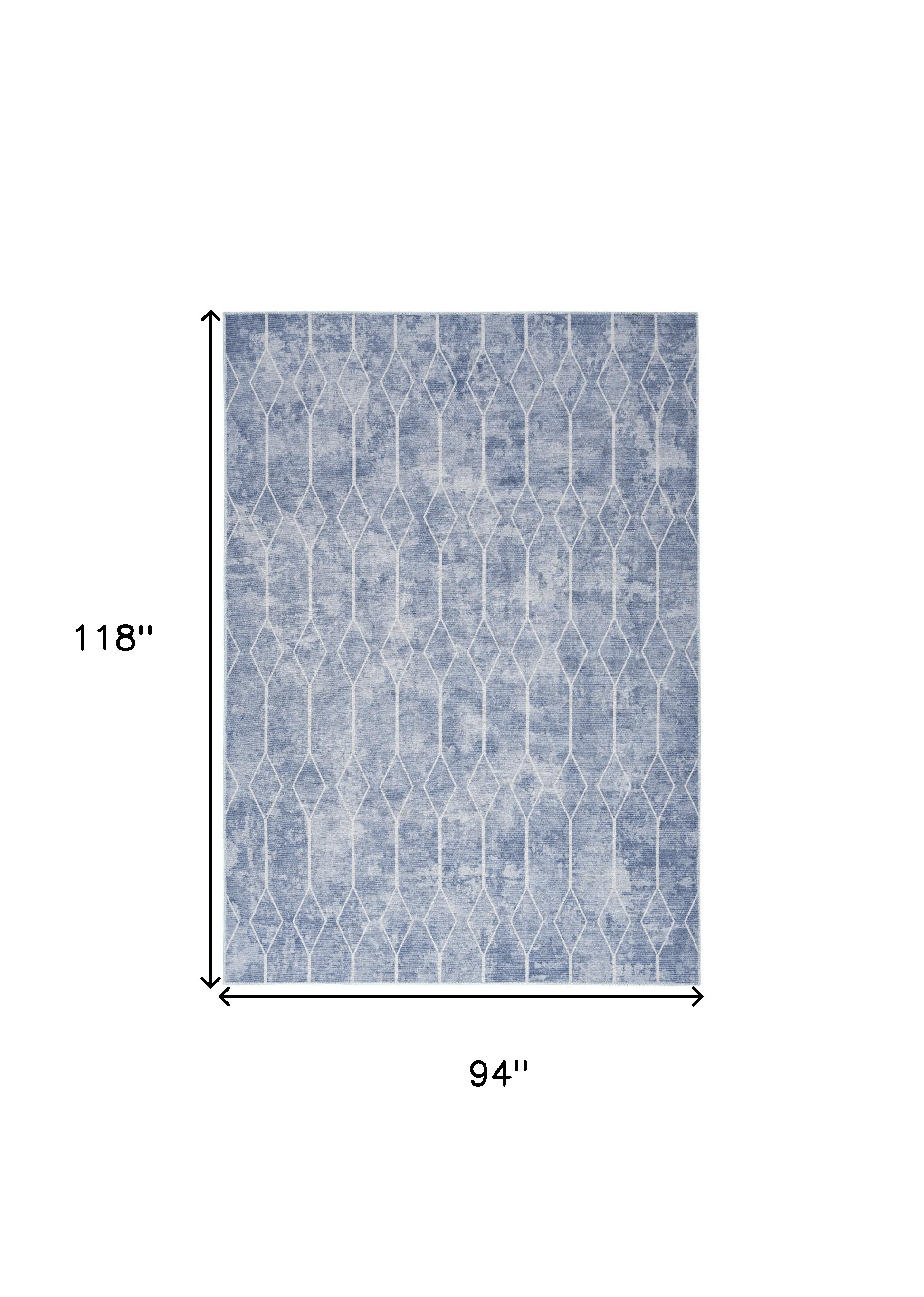 8" X 10" Blue and Off White Geometric Power Loom Washable Area Rug