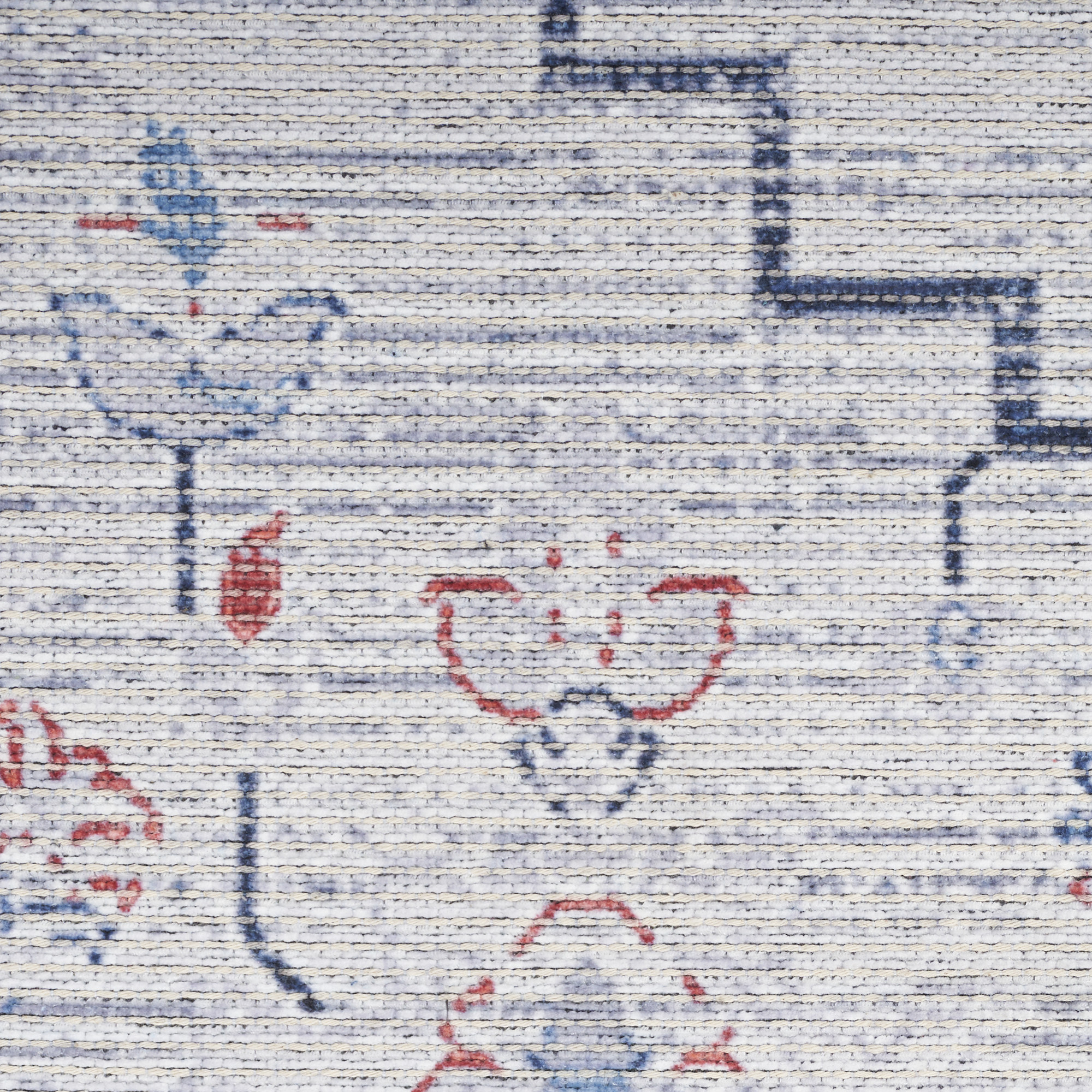 6" X 9" Ivory and Blue Oriental Power Loom Washable Area Rug