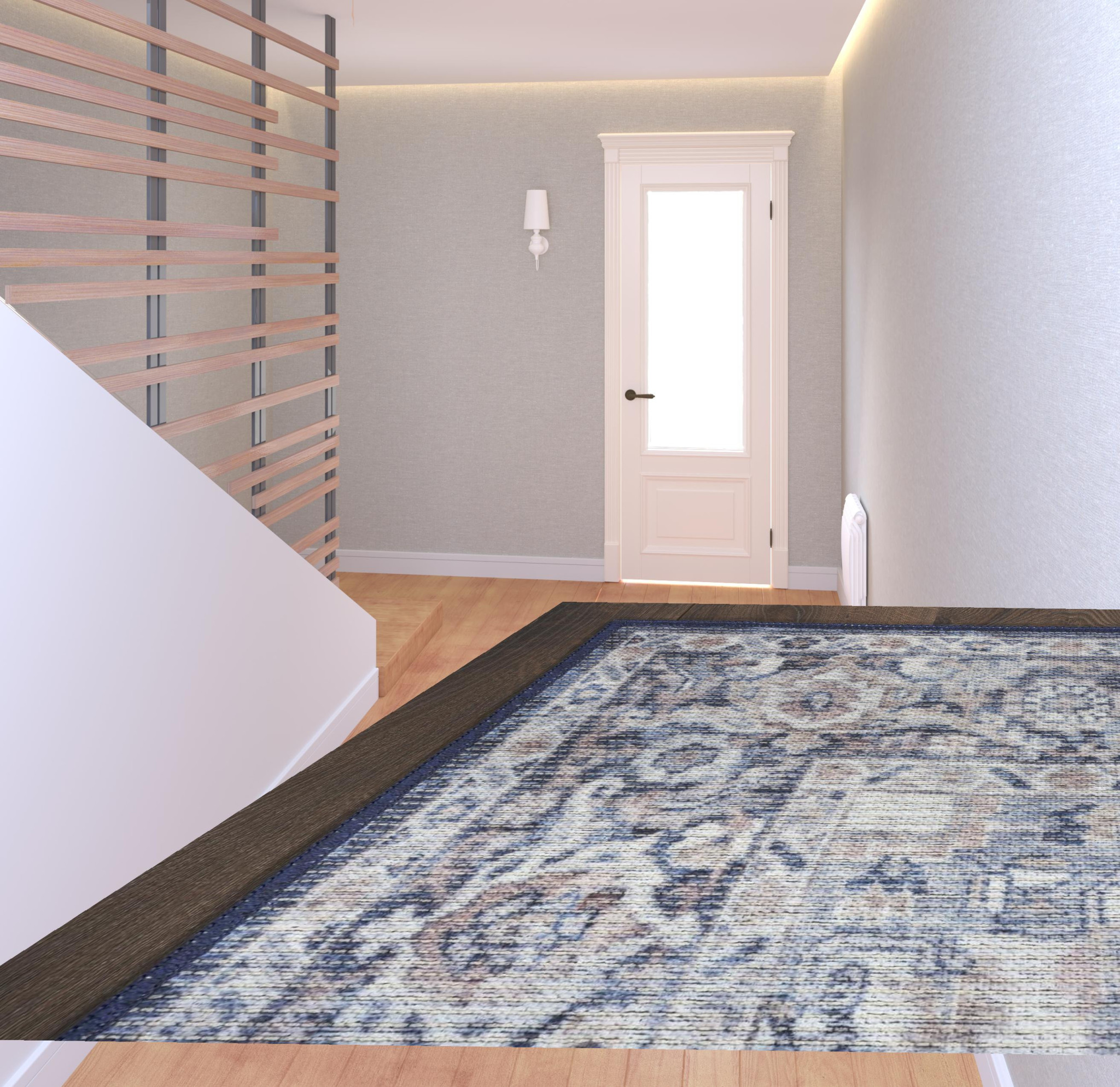 8 Blue and Ivory Floral Power Loom Distressed Washable Runner Rug