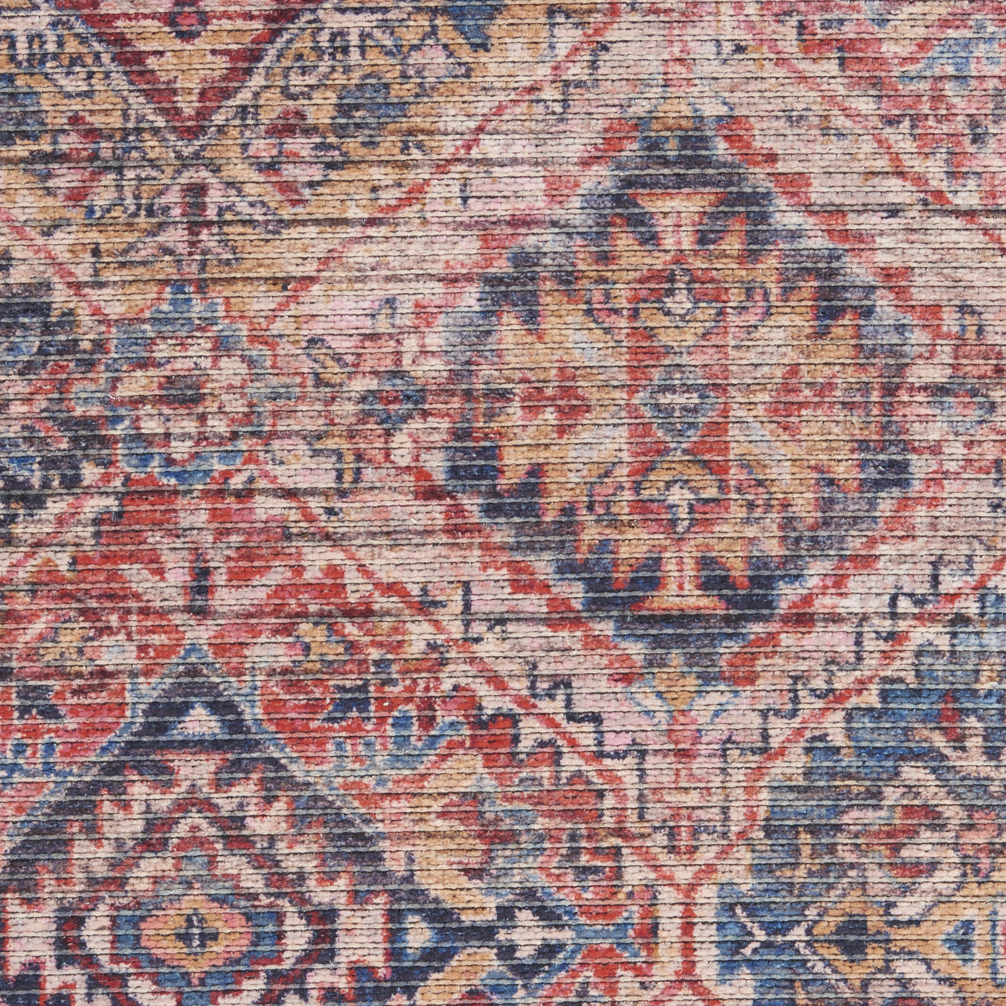 8" X 10" Blue and Red Floral Power Loom Distressed Washable Area Rug