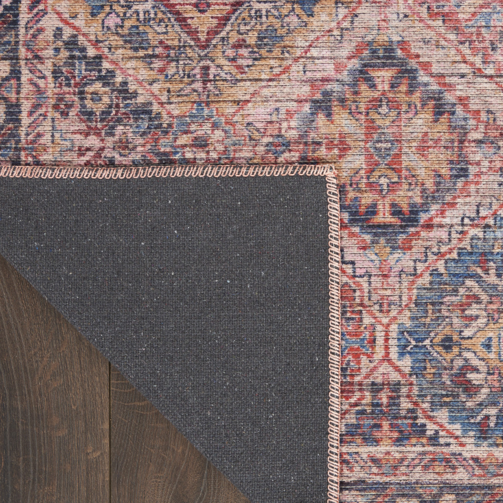 8" X 10" Blue and Red Floral Power Loom Distressed Washable Area Rug