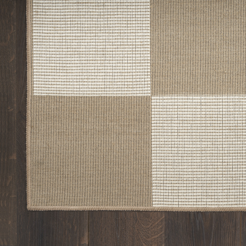 8" X 10" Natural and Ivory Geometric Power Loom Washable Non Skid Area Rug