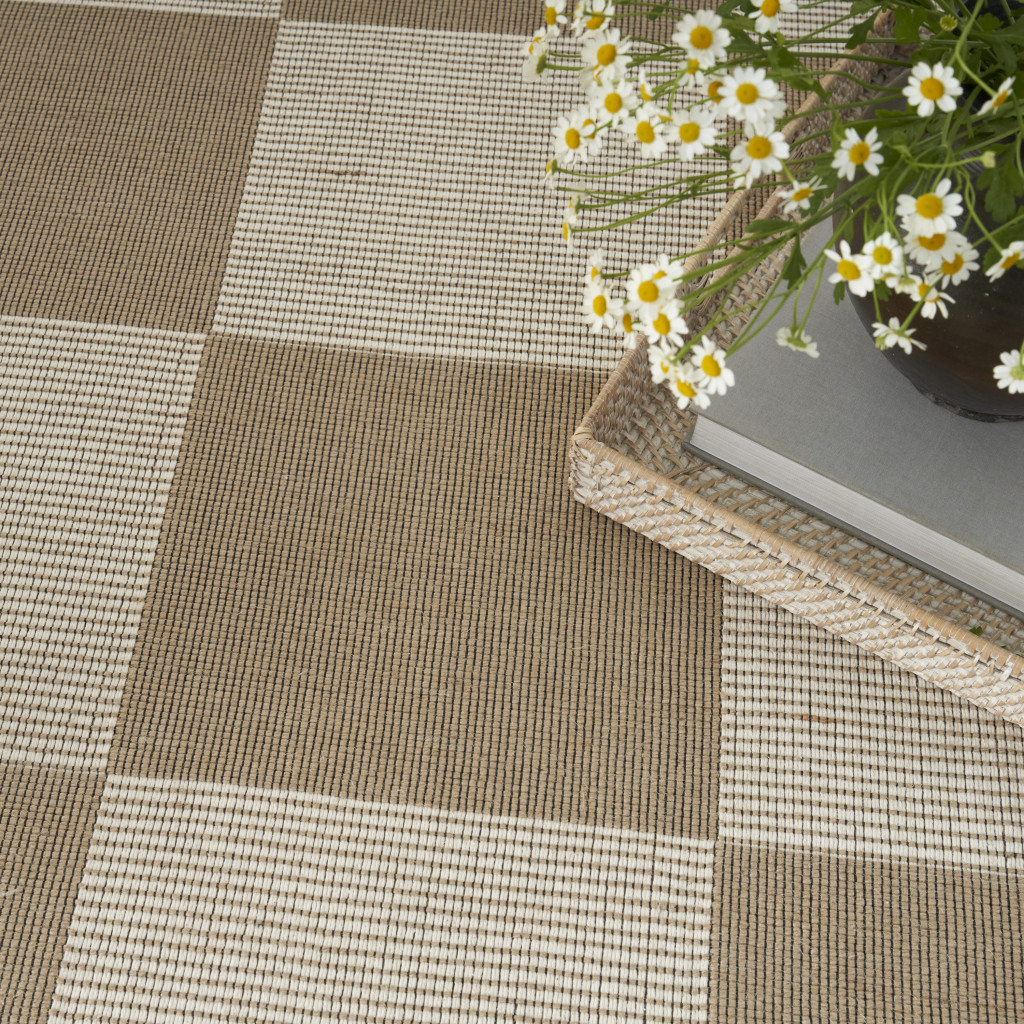 8" X 10" Natural and Ivory Geometric Power Loom Washable Non Skid Area Rug